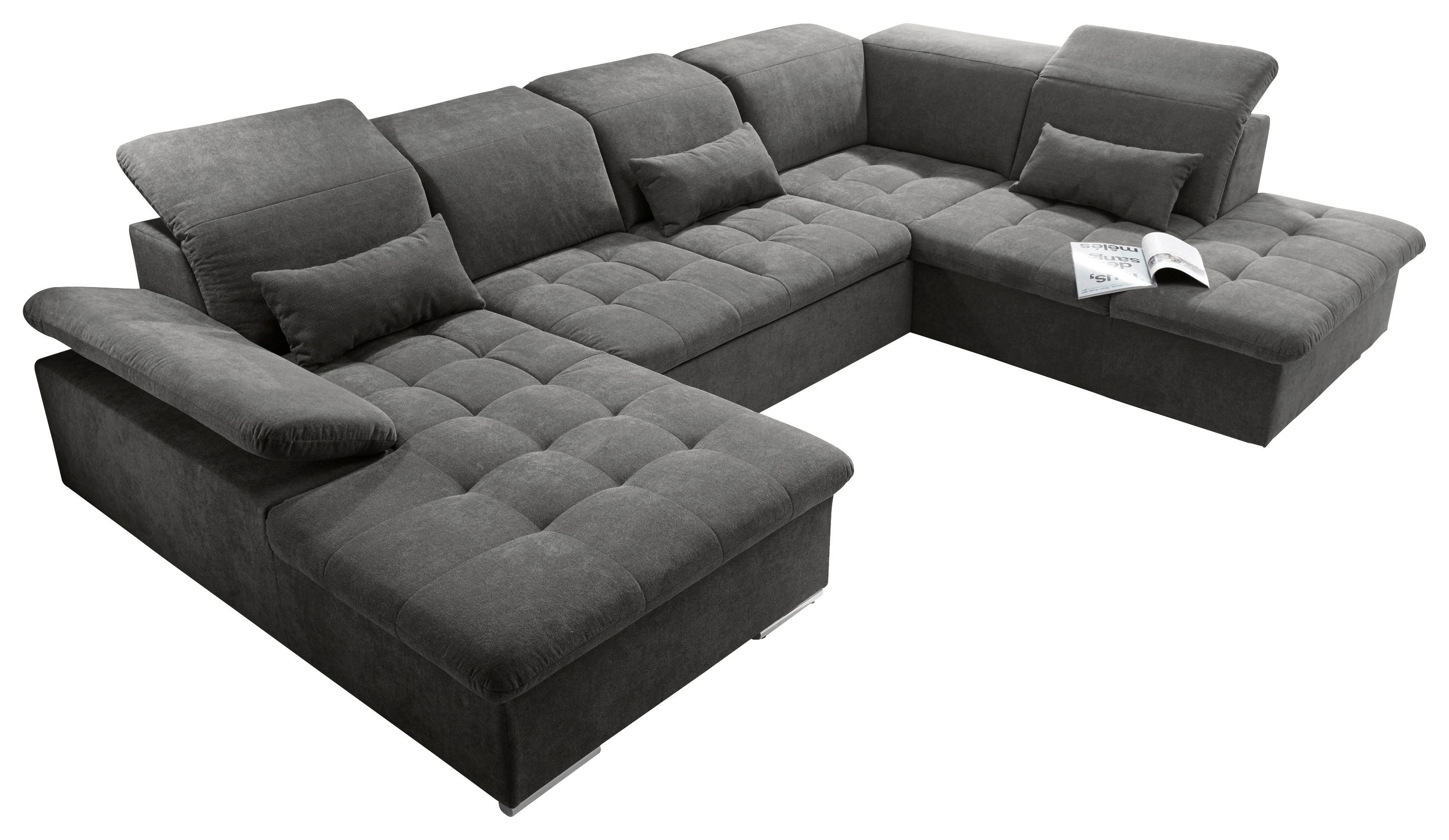 Wohnlandschaft Wayne U inkl. Kissen Dunkelgrau - Dunkelgrau/Silberfarben, KONVENTIONELL, Kunststoff/Textil (188/340/240cm) - MID.YOU