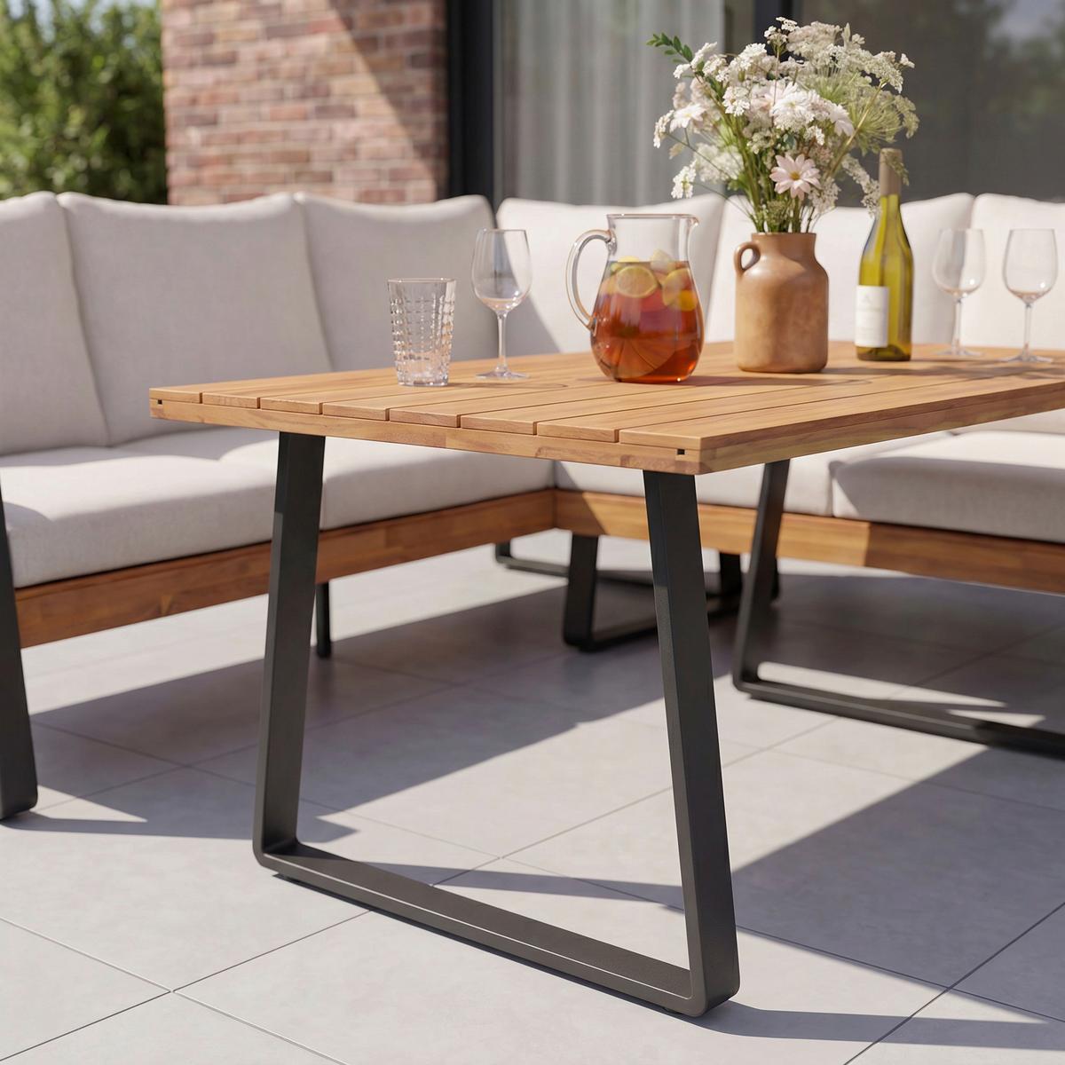 Dining-Loungeset Alexa Holz Outdoorstoff/Metall - Anthrazit/Creme, MODERN, Holz/Textil (208,5/81/85,5cm) - Bessagi Garden