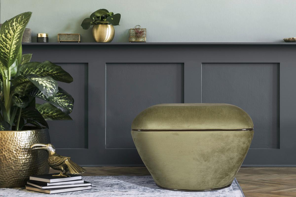 HOCKER CONTESSA 125 - Graphitfarben/Grün, Design, Textil/Metall (60/42,5cm) - Kayoom