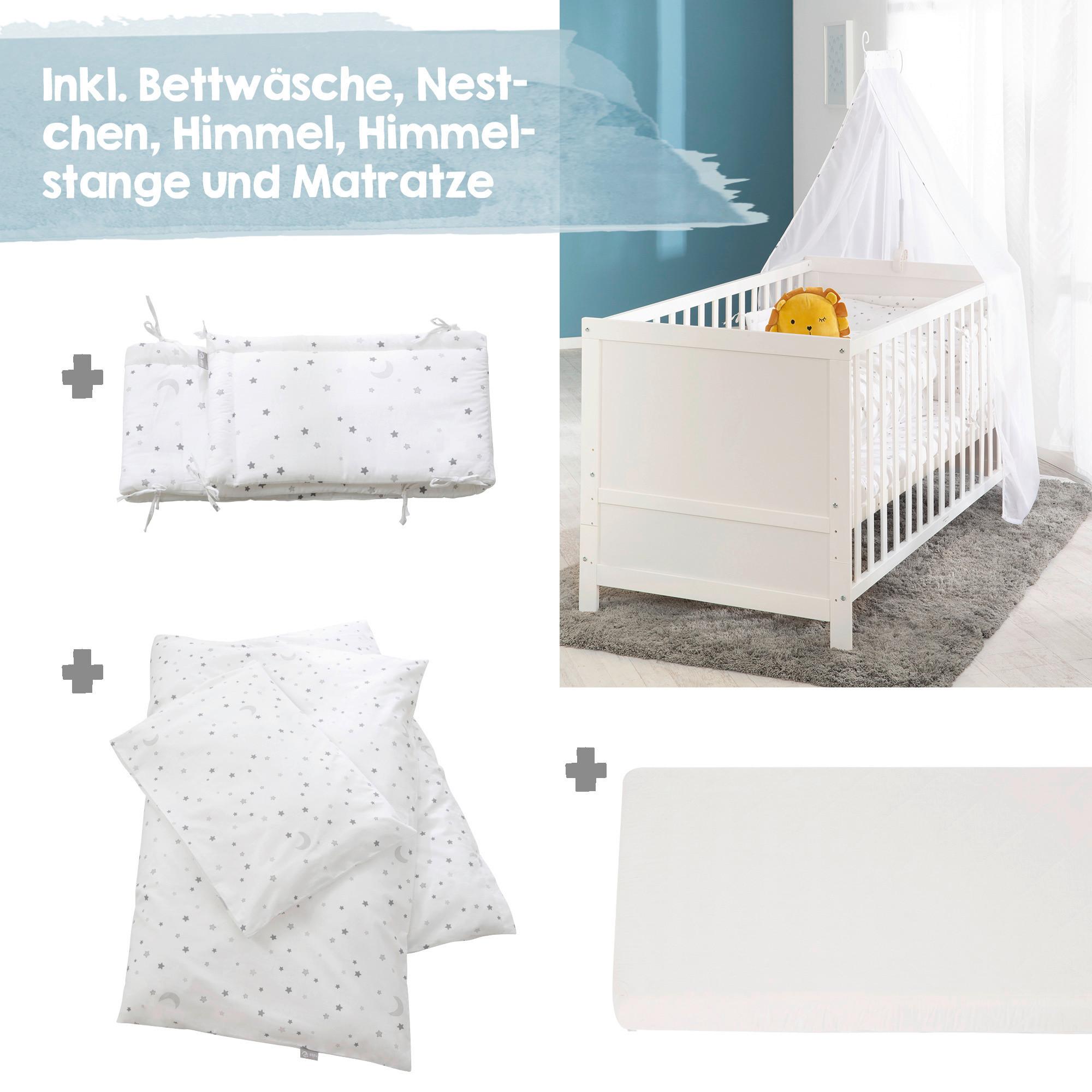 Gitterbettset Magicstar Weiß ca. 70x140cm, 5-teilig - Holzwerkstoff/Textil (70/140cm) - Roba