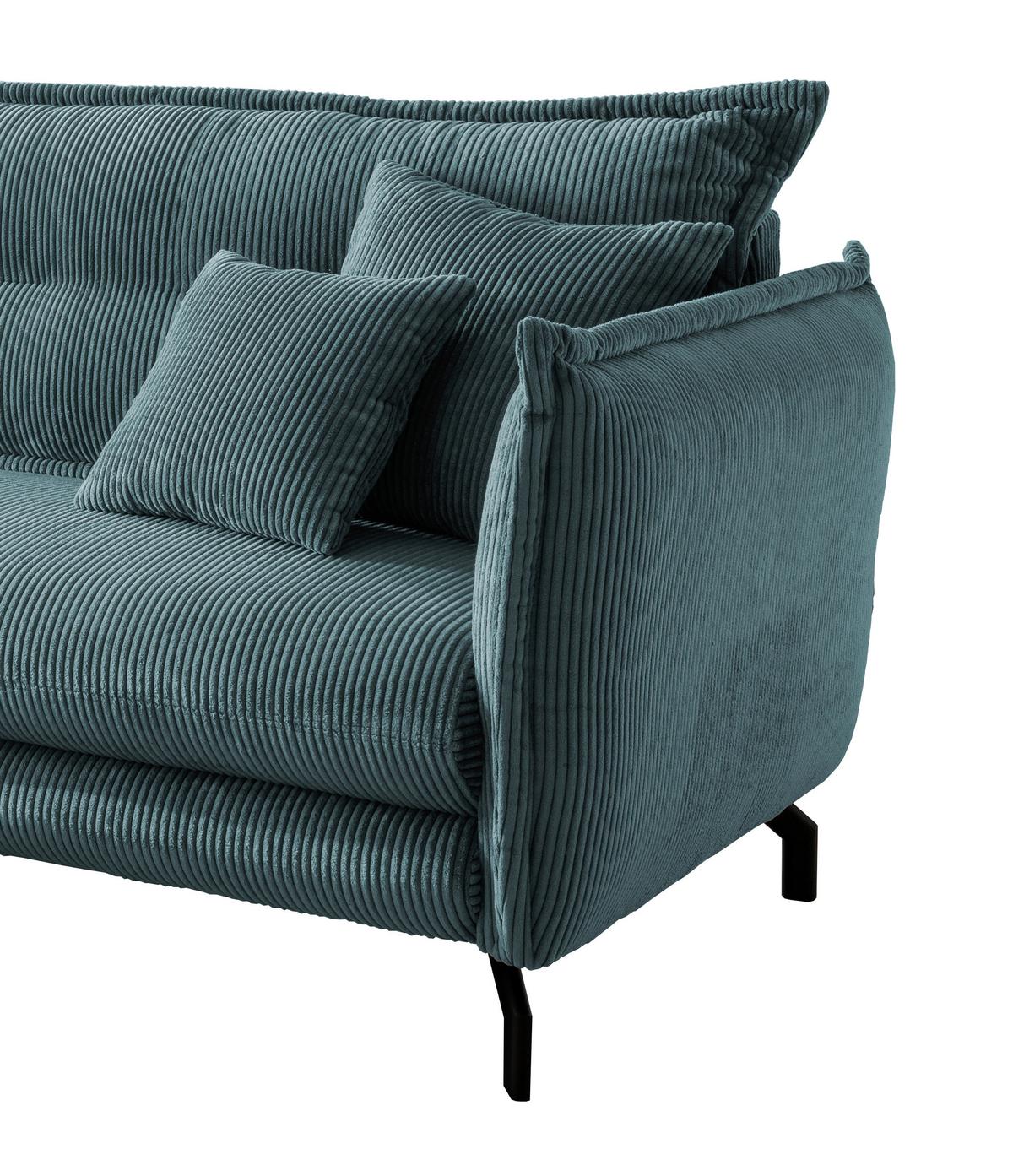 Wohnlandschaft Lava Petrol Cord - Petrol/Schwarz, MODERN, Textil/Metall (180/255cm) - Livetastic