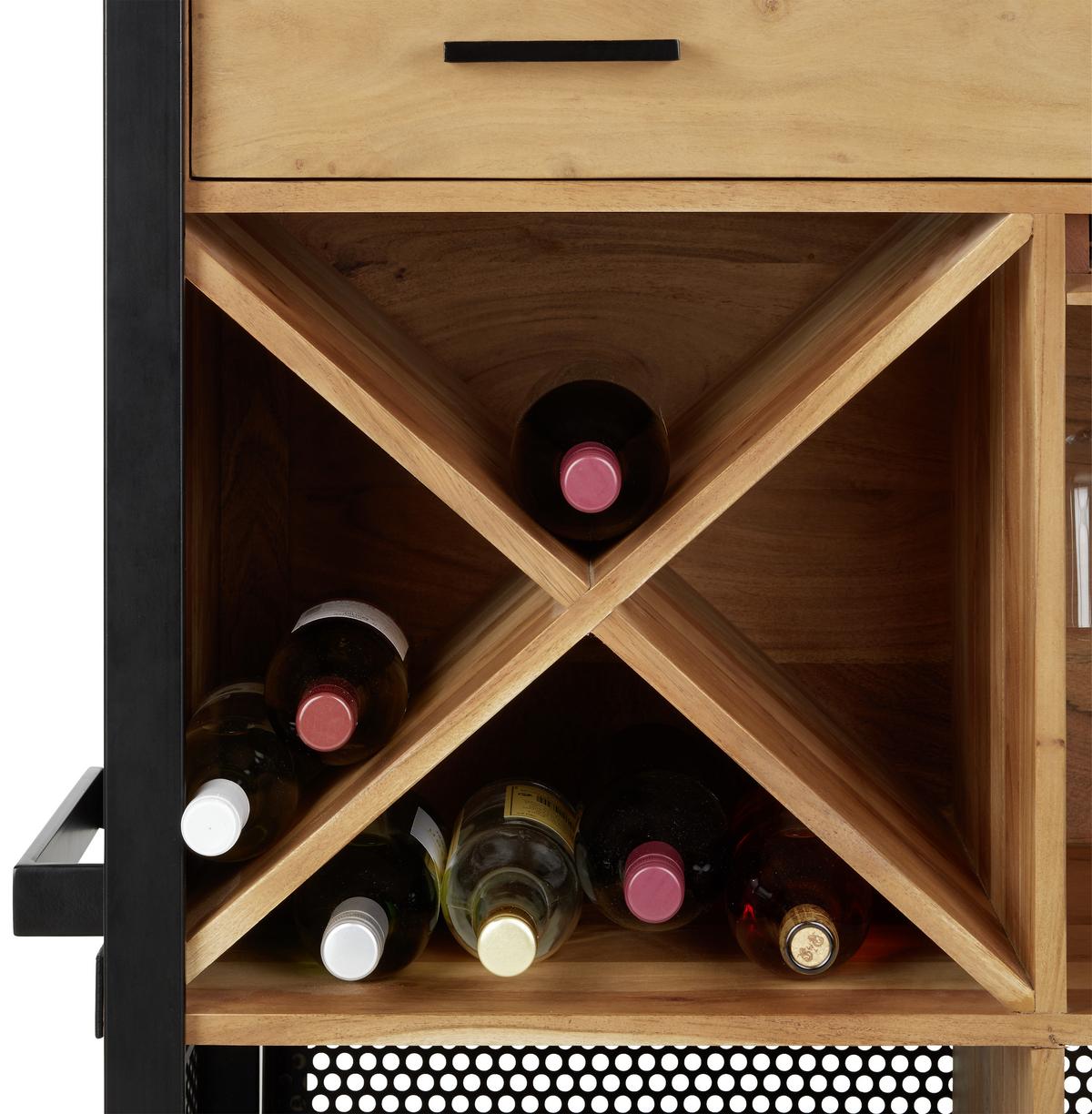 Bar aus Akazie - Schwarz/Naturfarben, Lifestyle, Holz/Metall (140/120/50cm) - Premium Living