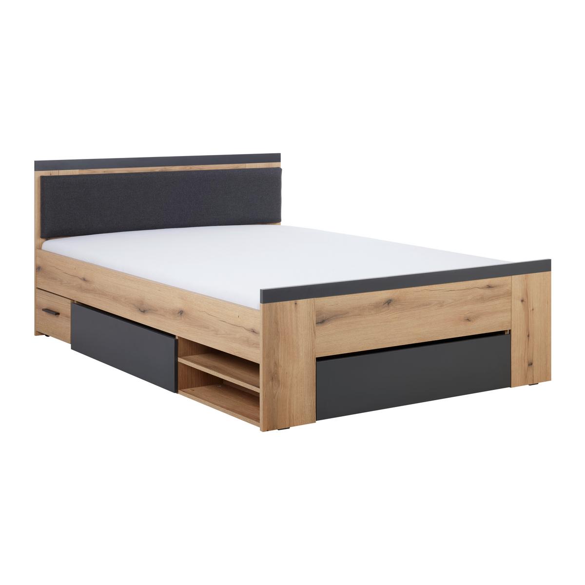Bett Cadix Anthrazit/Eichefarben - Eichefarben/Anthrazit, KONVENTIONELL, Holzwerkstoff (140/200cm) - Mömax