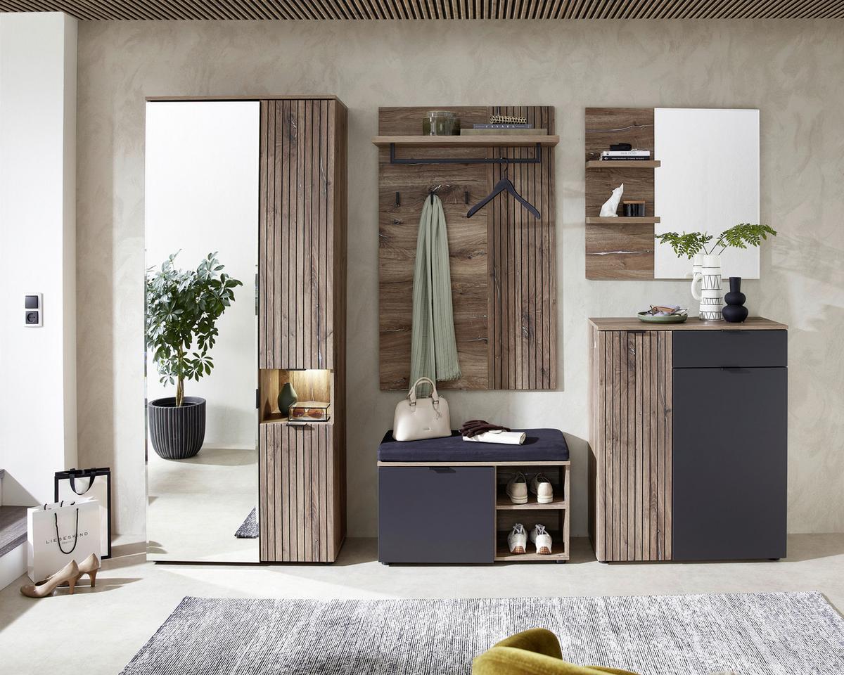 LUSTRO ŚCIENNE LINEA - kolor dębowy, Modern, materiał drewnopochodny/szkło (82/80/17cm) - MID.YOU