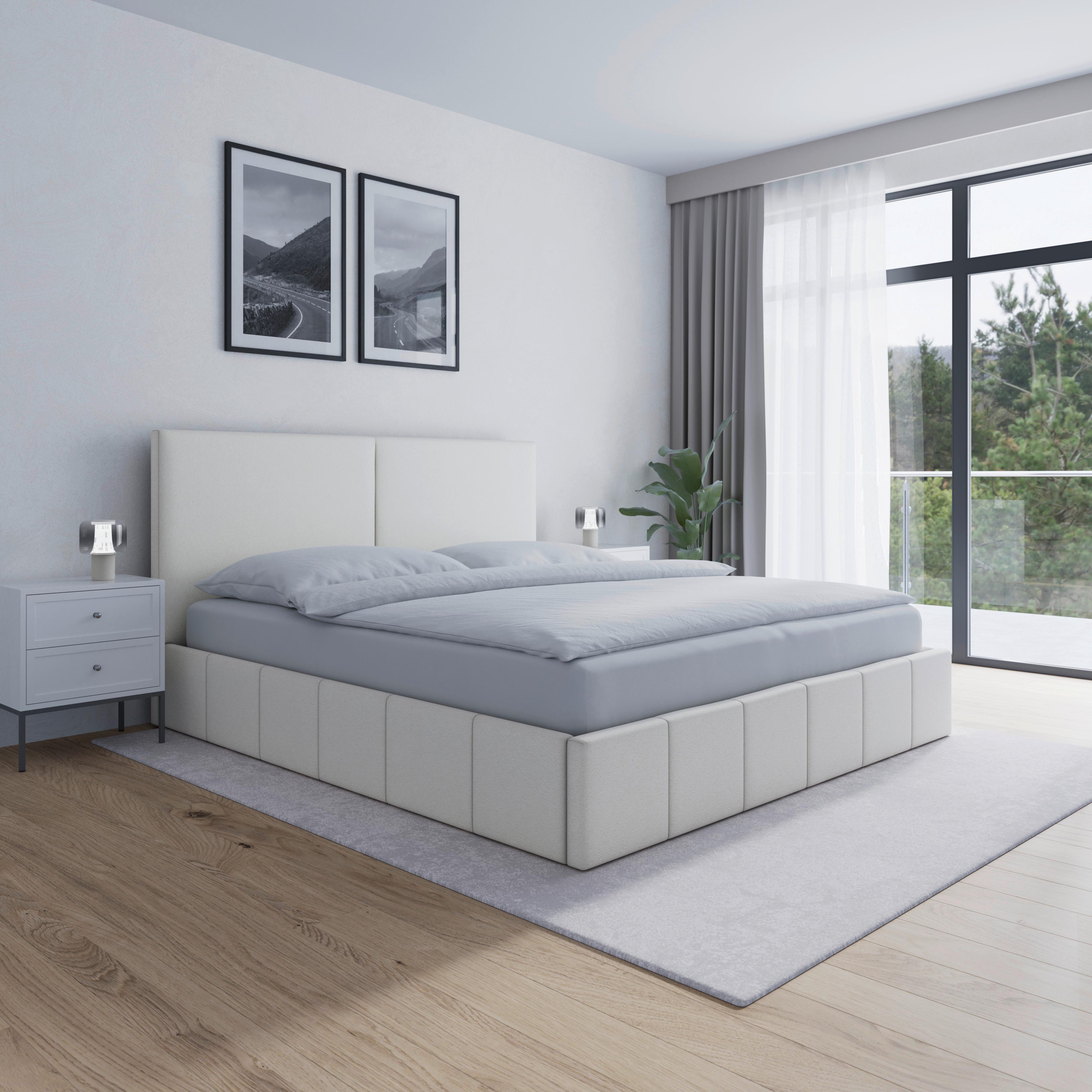 Polsterbett Mila ca. 180x200 cm Elfenbein - Elfenbein/Schwarz, Modern, Holz/Holzwerkstoff (180/200cm) - Bessagi Home