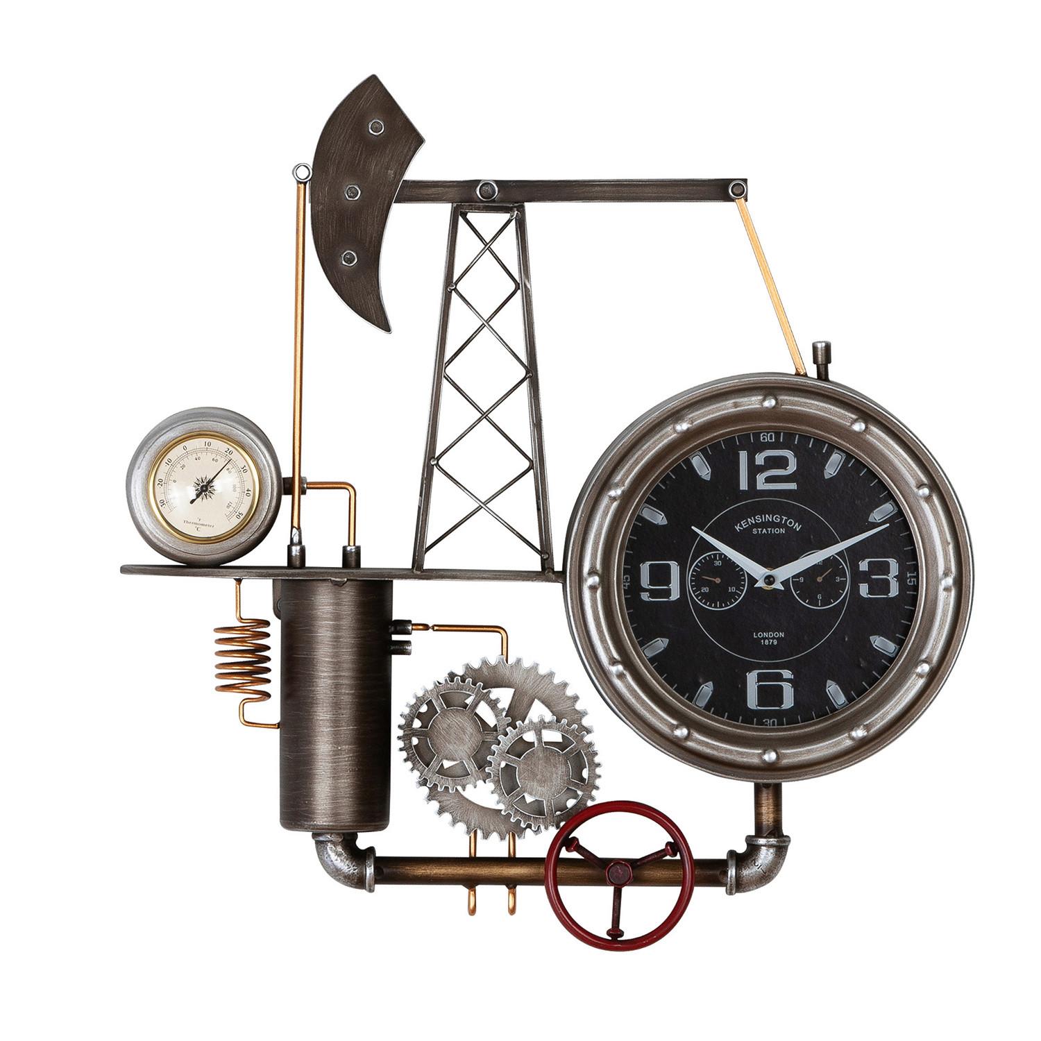 Wanduhr Ölförderturm Schwarz/Silberfarben - Silberfarben/Schwarz, LIFESTYLE, Kunststoff/Metall (55/56/8cm)