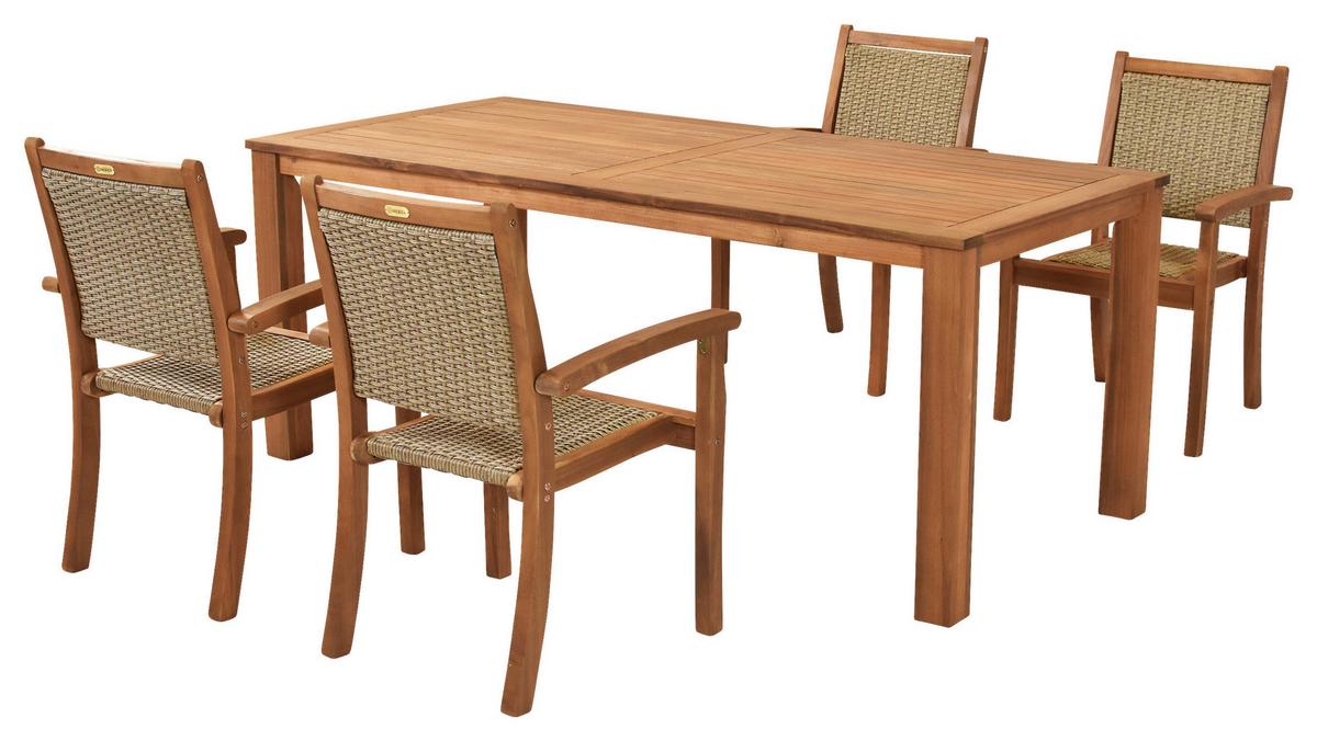 Vrtni Set Castilla, Akacija, 5-Delni - naravne barve, Moderno, umetna masa/les - Gardenson