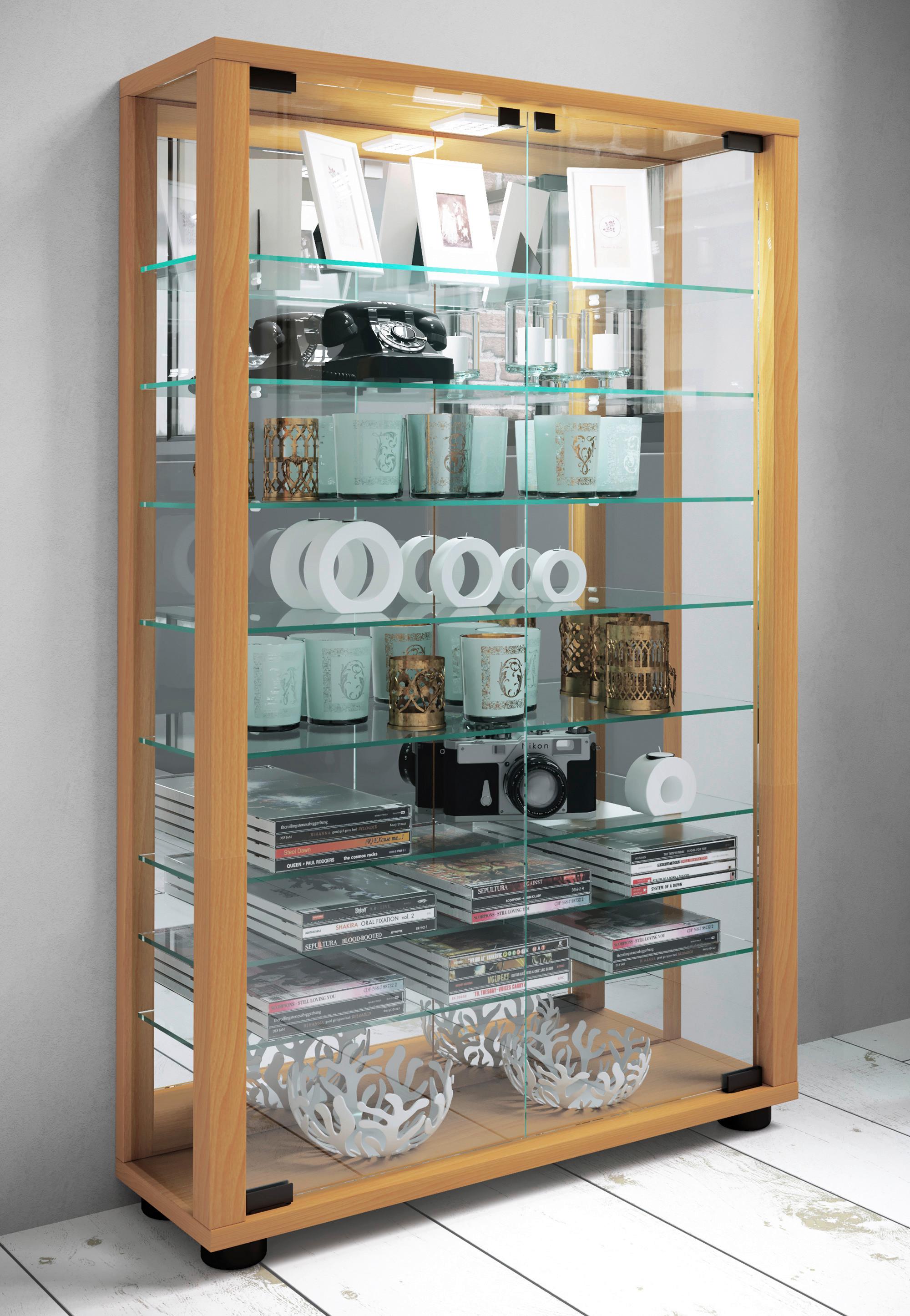 Vitrine Lumo ca. 59x91x18 cm Buche - Buchefarben/Schwarz, MODERN, Glas/Holzwerkstoff (59/91,3/18cm) - MID.YOU