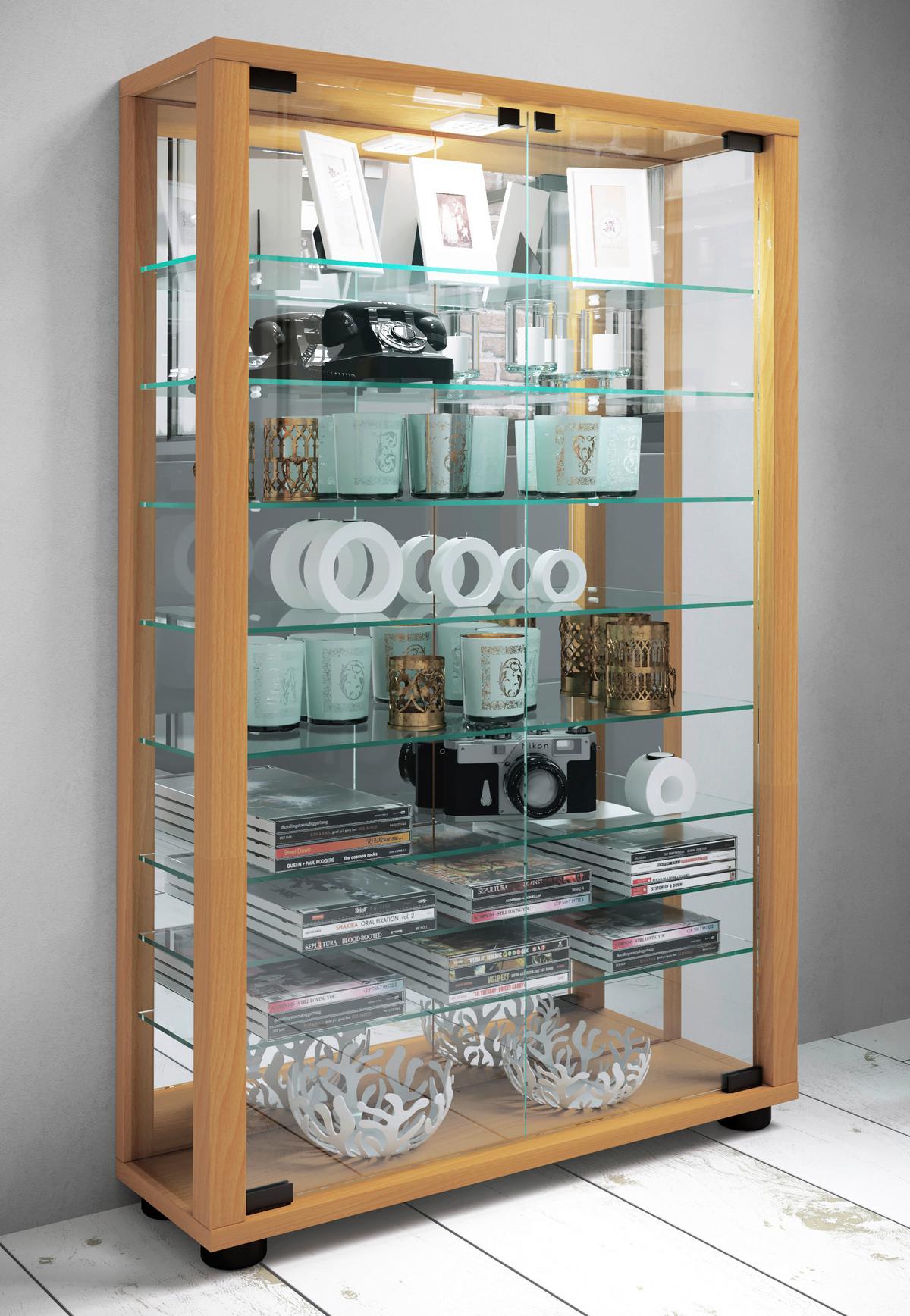 Vitrine Lumo ca. 59x91x18 cm Buche - Buchefarben/Schwarz, MODERN, Glas/Holzwerkstoff (59/91,3/18cm) - MID.YOU