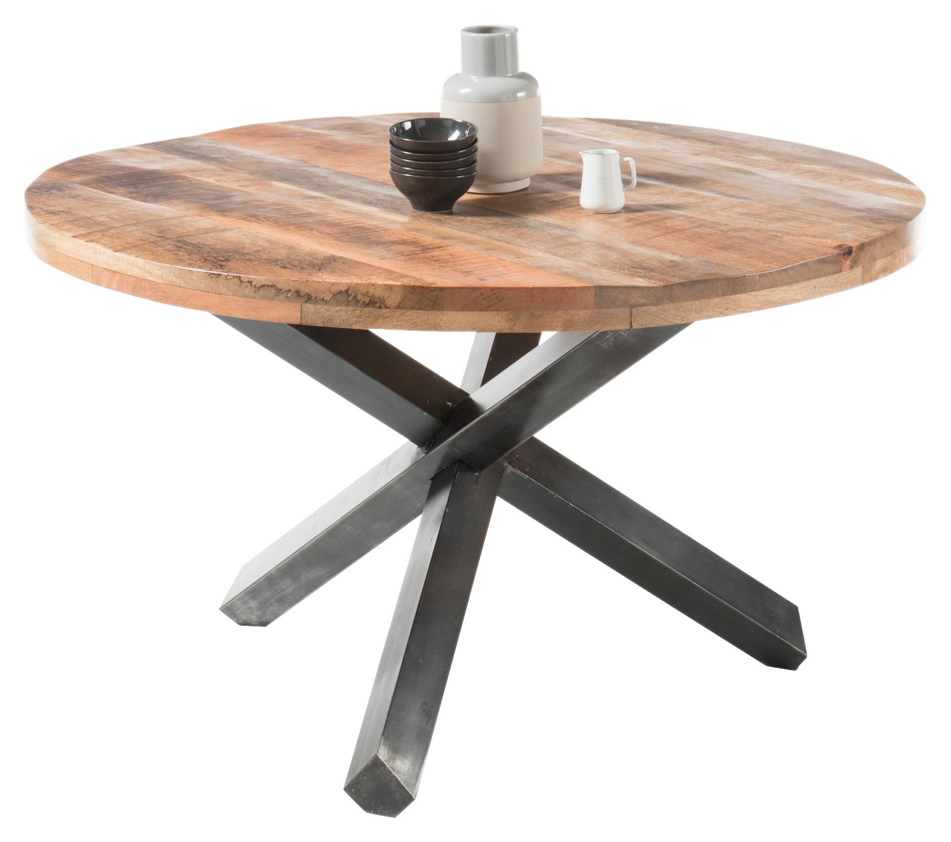 Esstisch Ace ca ø 130 cm Mangoholz - Anthrazit/Naturfarben, Natur, Holz/Metall (130/130/77cm) - MID.YOU