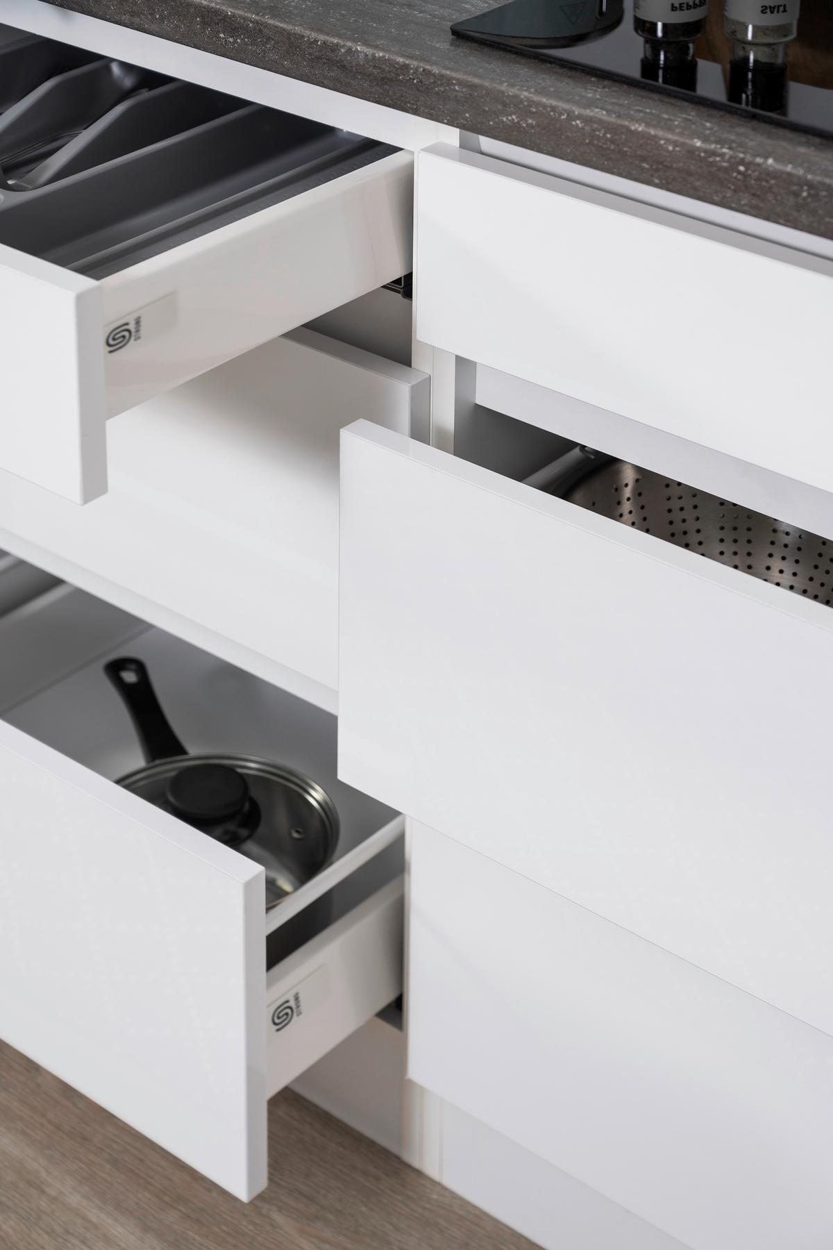 Küchenblock Premium Weiß B: ca. 280 cm - Weiß/Braun, MODERN, Holzwerkstoff (280cm) - Respekta
