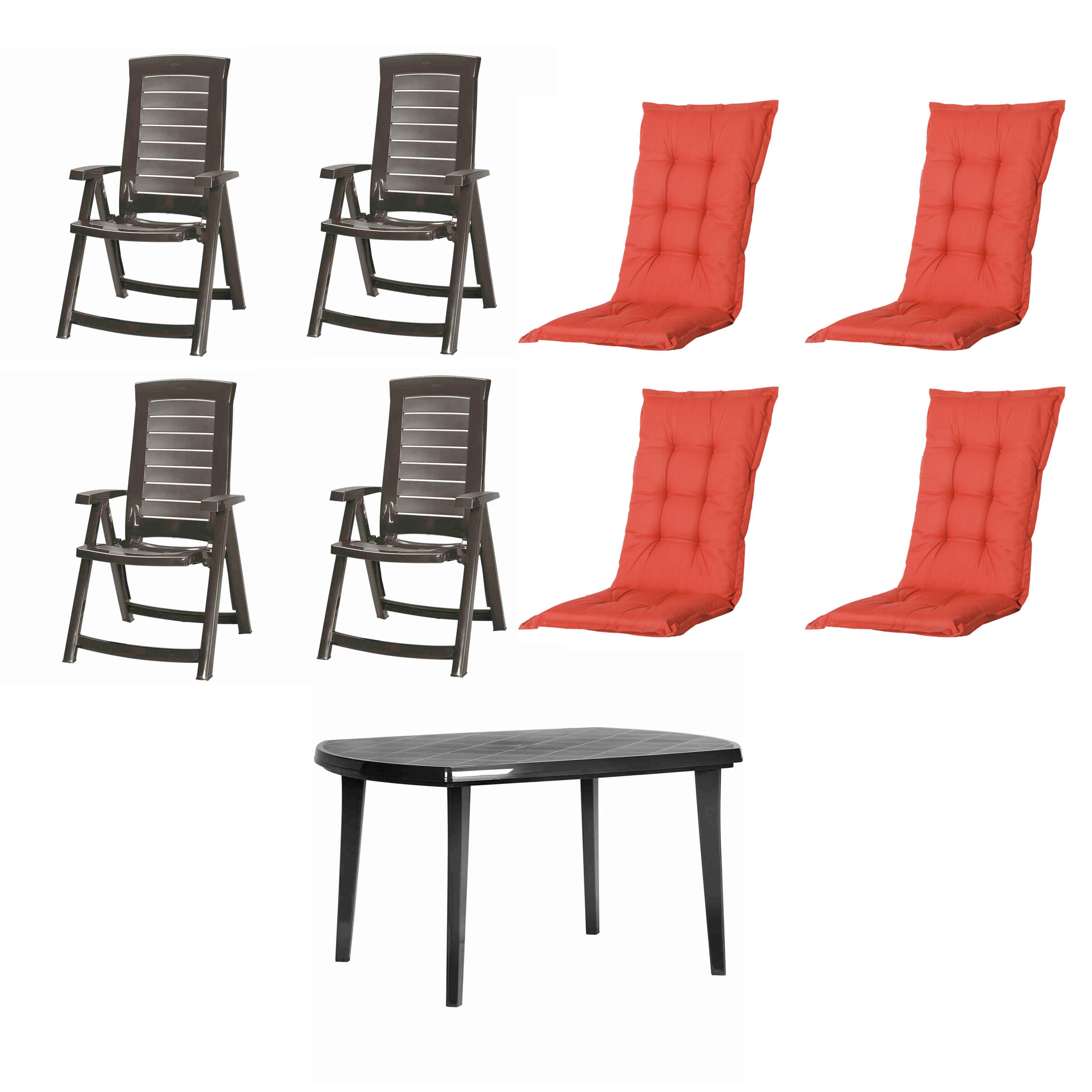 Gartentischgruppe Aruba/Elise 9-tlg. Grau/Rot - Rot/Grau, MODERN, Kunststoff/Textil (90/95/137cm) - Gardenson
