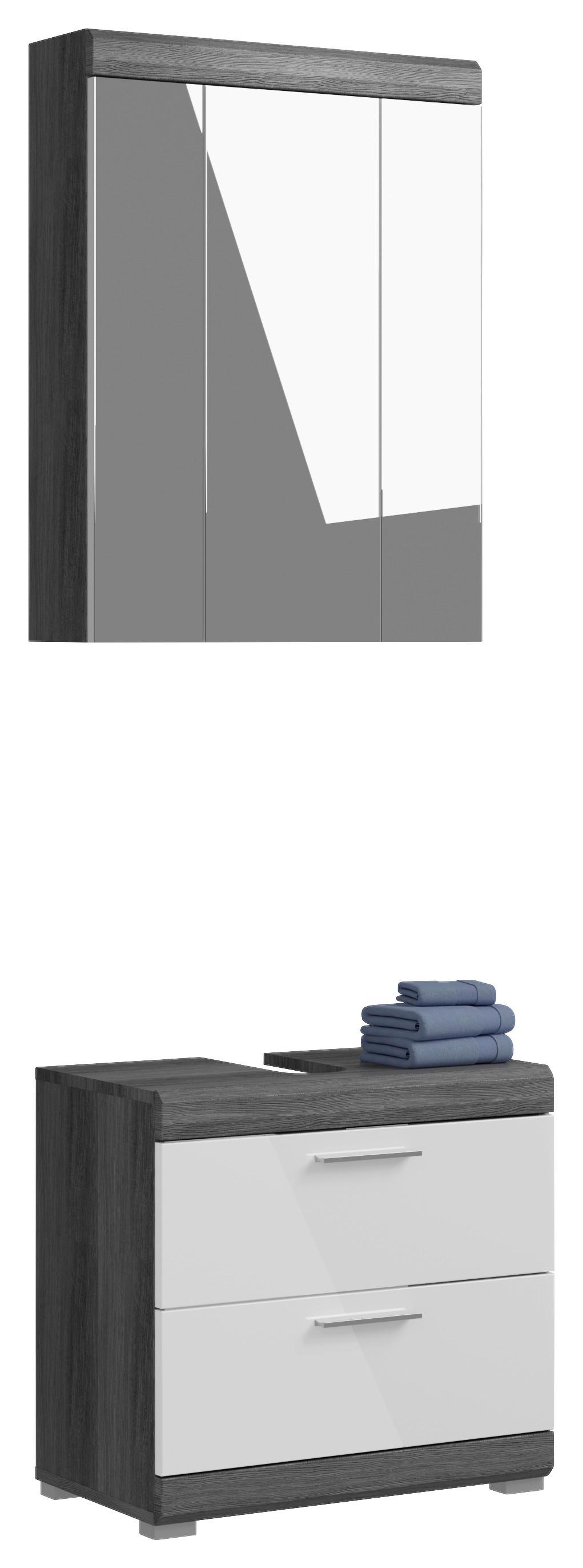 Badezimmer Scout 2-tlg. ca. 60 cm Anthrazit/Weiß - Weiß Hochglanz/Grau, MODERN, Holzwerkstoff/Kunststoff (60cm) - MID.YOU