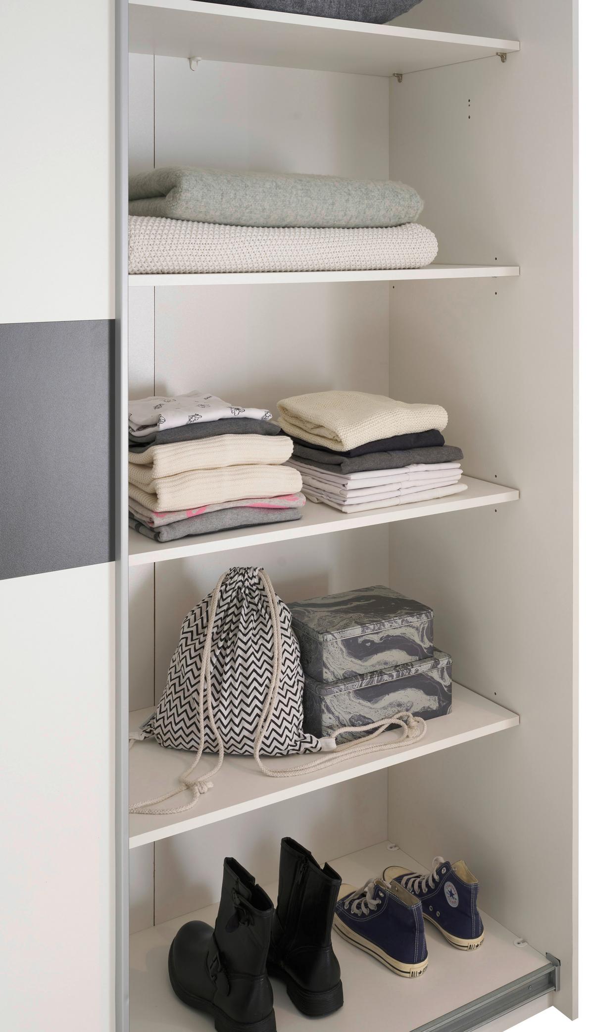 Schwebetürenschrank in Weiß/Graphitfarben - Weiss/Graphitfarben, Konventionell, Holzwerkstoff/Metall (215/209/57cm) - Based