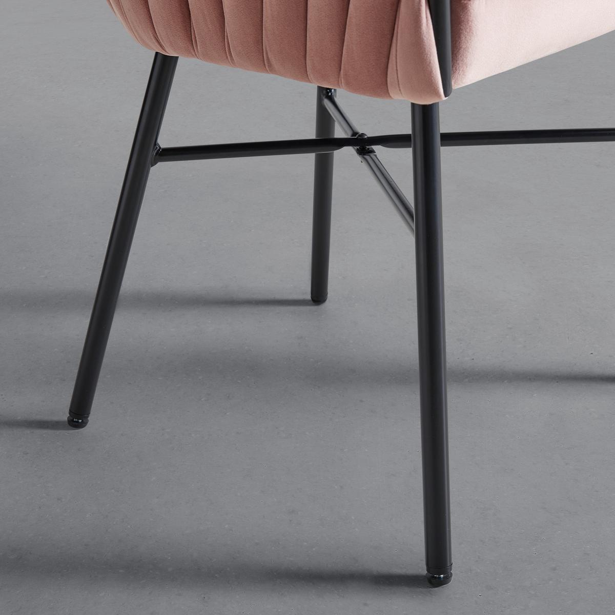 Armlehnstuhl Twisty in Samt/Chenille rosè - Schwarz/Rosa, MODERN, Textil/Metall (65/76/60cm) - Premium Living