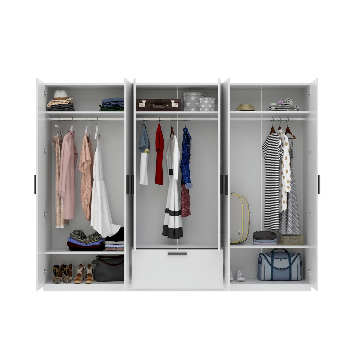 Drehtürenschrank Milos 6T1S2S Weiss - Weiss/Schwarz, Modern, Glas/Holzwerkstoff (270/210/54cm) - Mömax