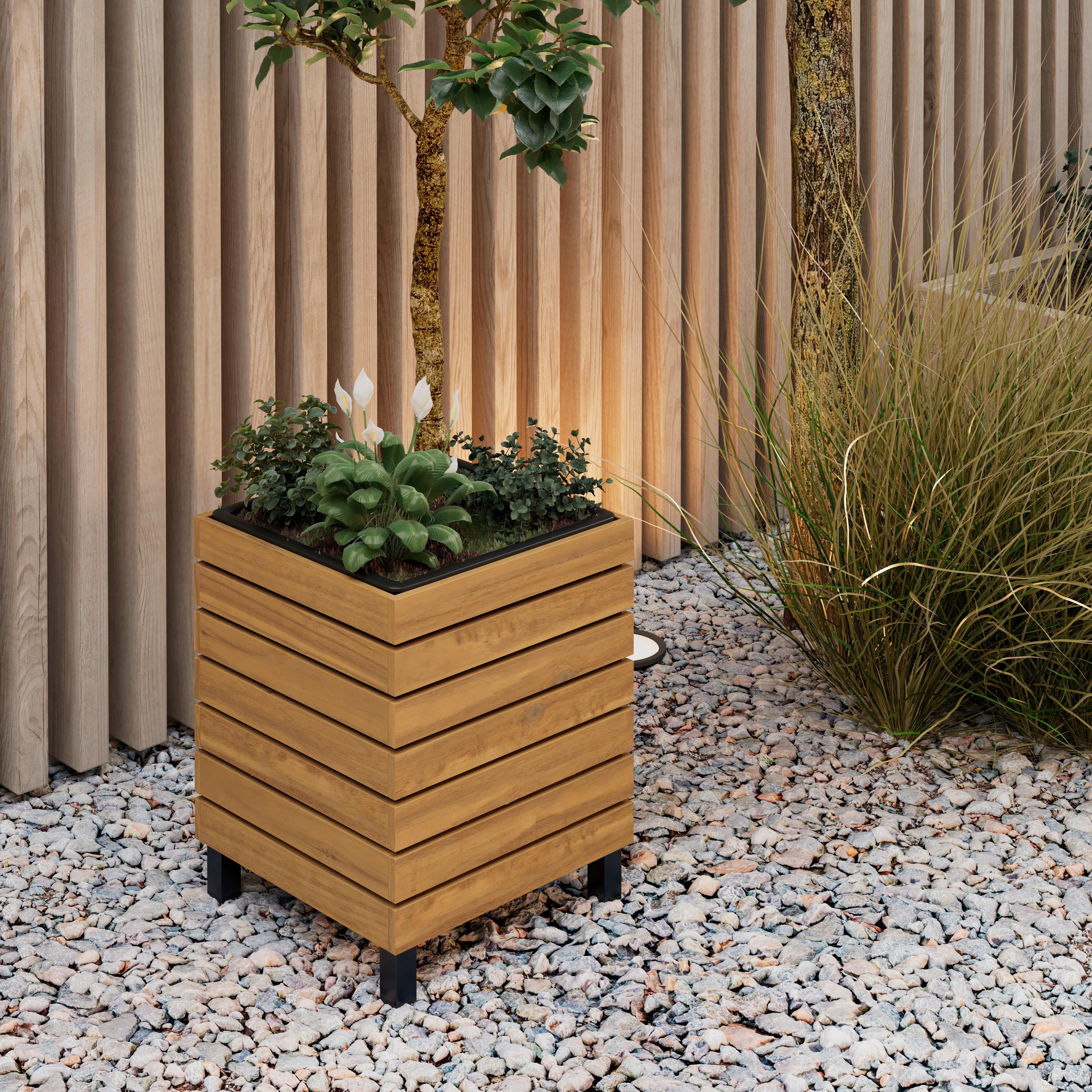 Hochbeet Marlo Echttholz massiv ca. 35x41x35 cm - Schwarz/Akaziefarben, MODERN, Holz/Kunststoff (35/41/35cm) - Bessagi Garden