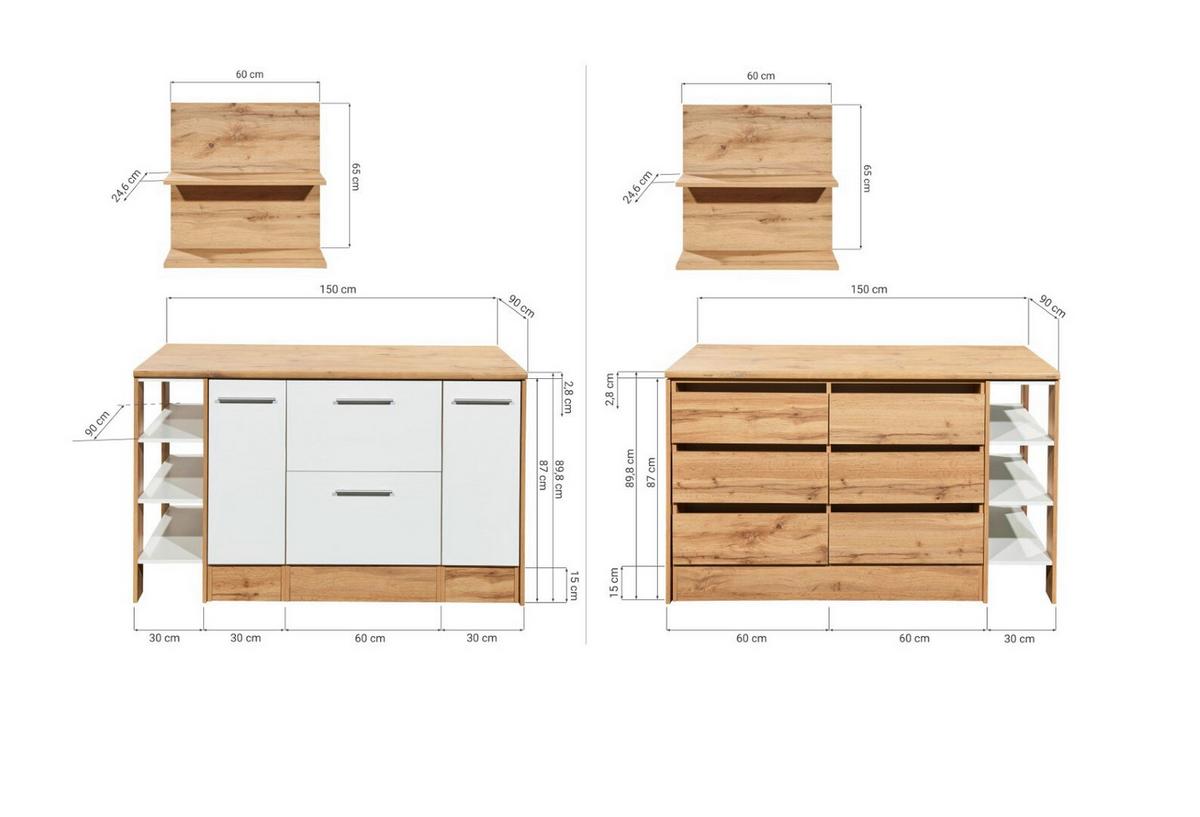 Kücheninsel Hilde ca. 150x90x90cm Wildeiche/Weiß - Wildeiche/Alufarben, Design, Holzwerkstoff/Metall (150/90/90cm) - Respekta