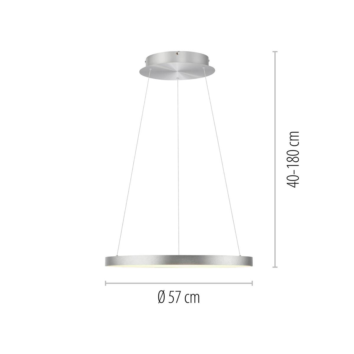 LAMPA ZWIESZANA LED 2851-95 HOOP - kolor aluminiowy, Design, tworzywo sztuczne/metal (57/180/200cm) - Paul Neuhaus