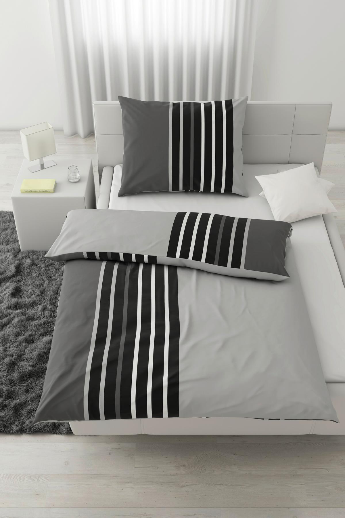 Posteljina Anton 140x200/60x80 Cm - siva/crna, Konvencionalno, tekstil (140/200cm) - Modern Living