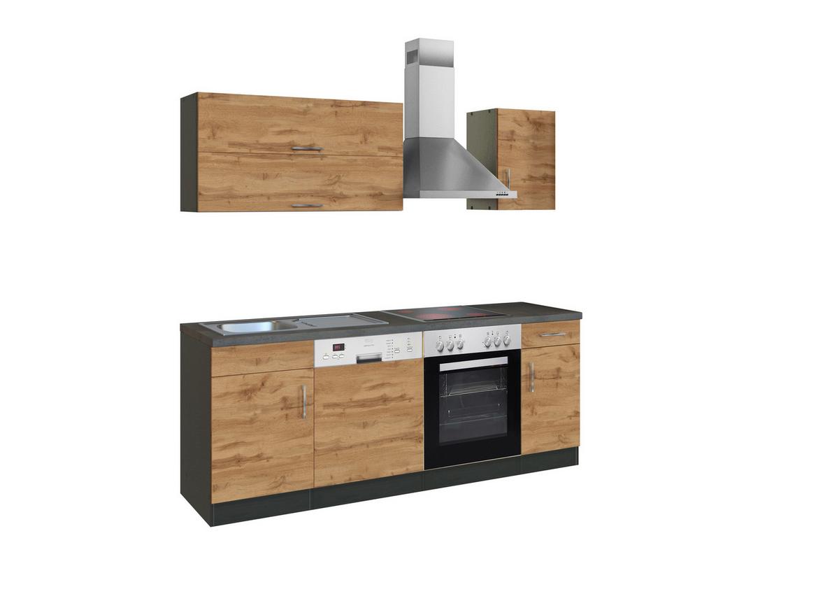 Küchenblock Sorrento mit Geräten ca. 210 cm Eichefarben - Chromfarben/Schieferfarben, MODERN, Holzwerkstoff/Metall (210cm) - Held