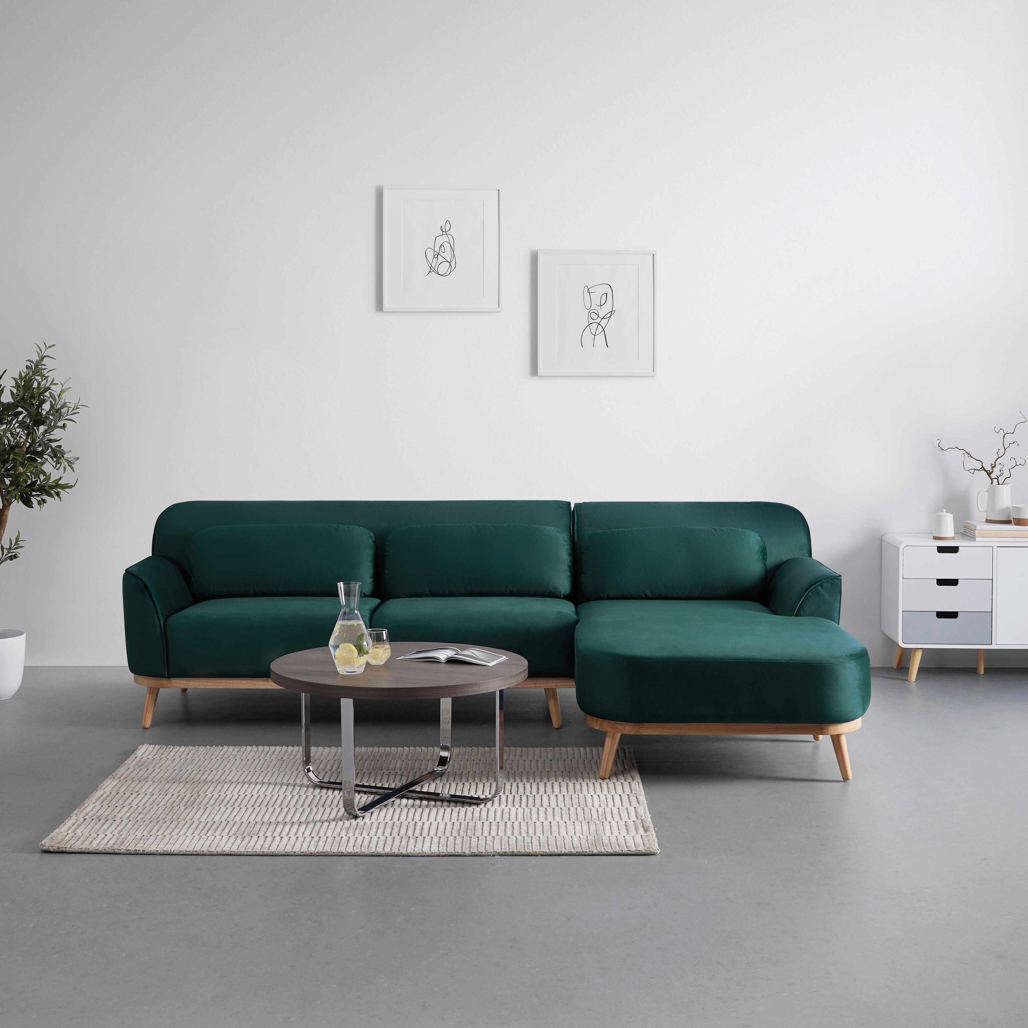 Wohnlandschaft Adriana Grün Samt - Naturfarben/Grün, MODERN, Holz/Textil (268/77/161cm) - Bessagi Home