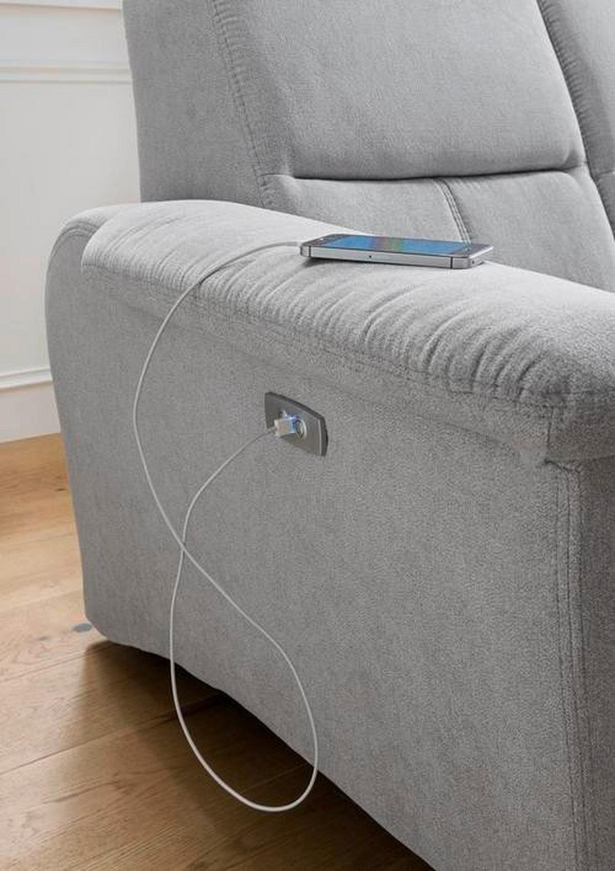 Ecksofa Parole Silberfarben USB Anschluss, Mikrof. - Chromfarben/Silberfarben, MODERN, Textil/Metall (231/165cm) - Livetastic