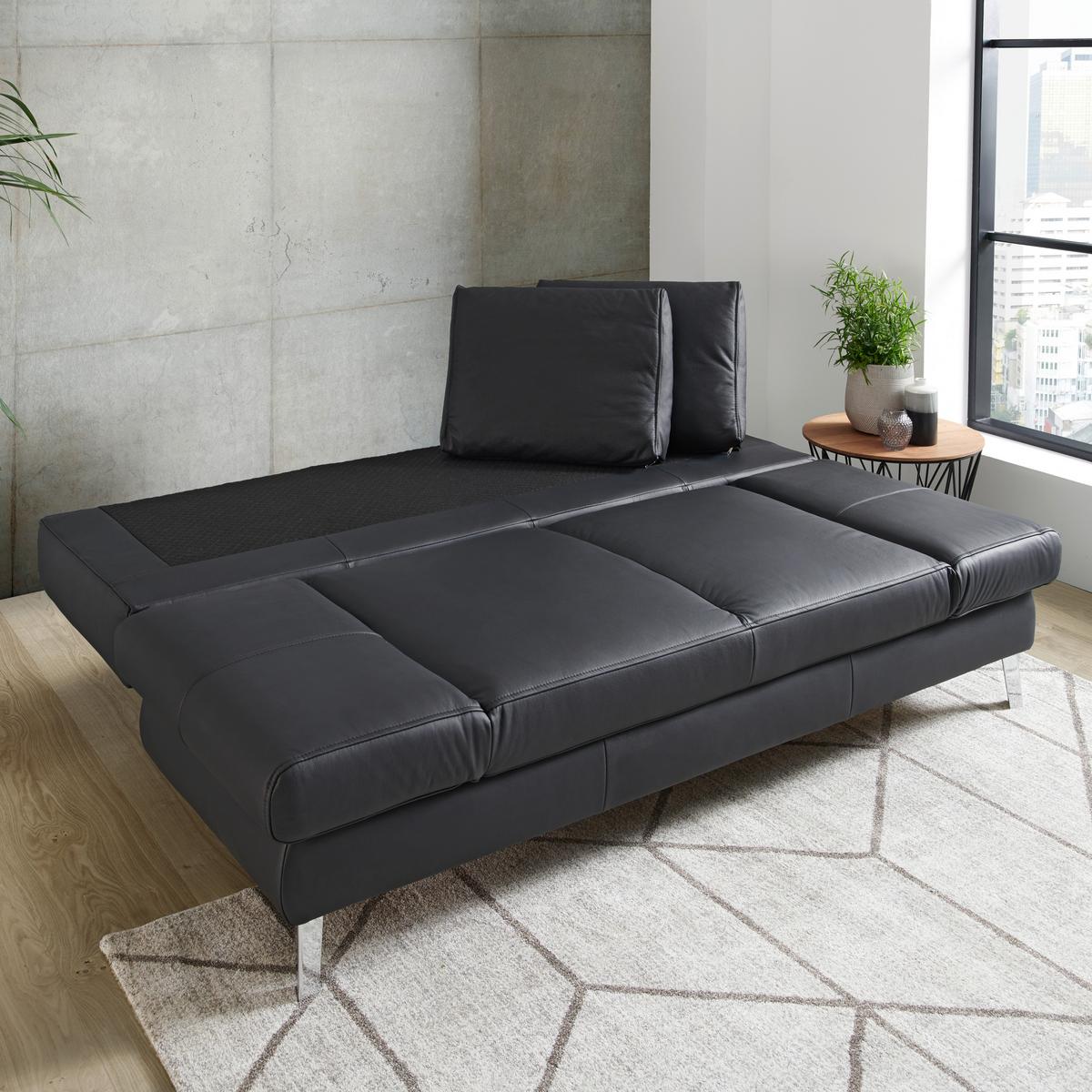 SOFA Z FUNKCJĄ SPANIA LAVINIA -BP- - czerwony/kolor chromowy, Modern, skóra/metal (200/85/90cm) - Novel