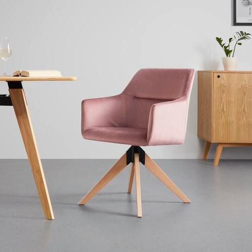 KRZESŁO Z PODŁOKIETNIKAMI SARA - kolor bukowy/brudny róż, Modern, drewno/tkanina (57/84,5/57,5cm) - Bessagi Home