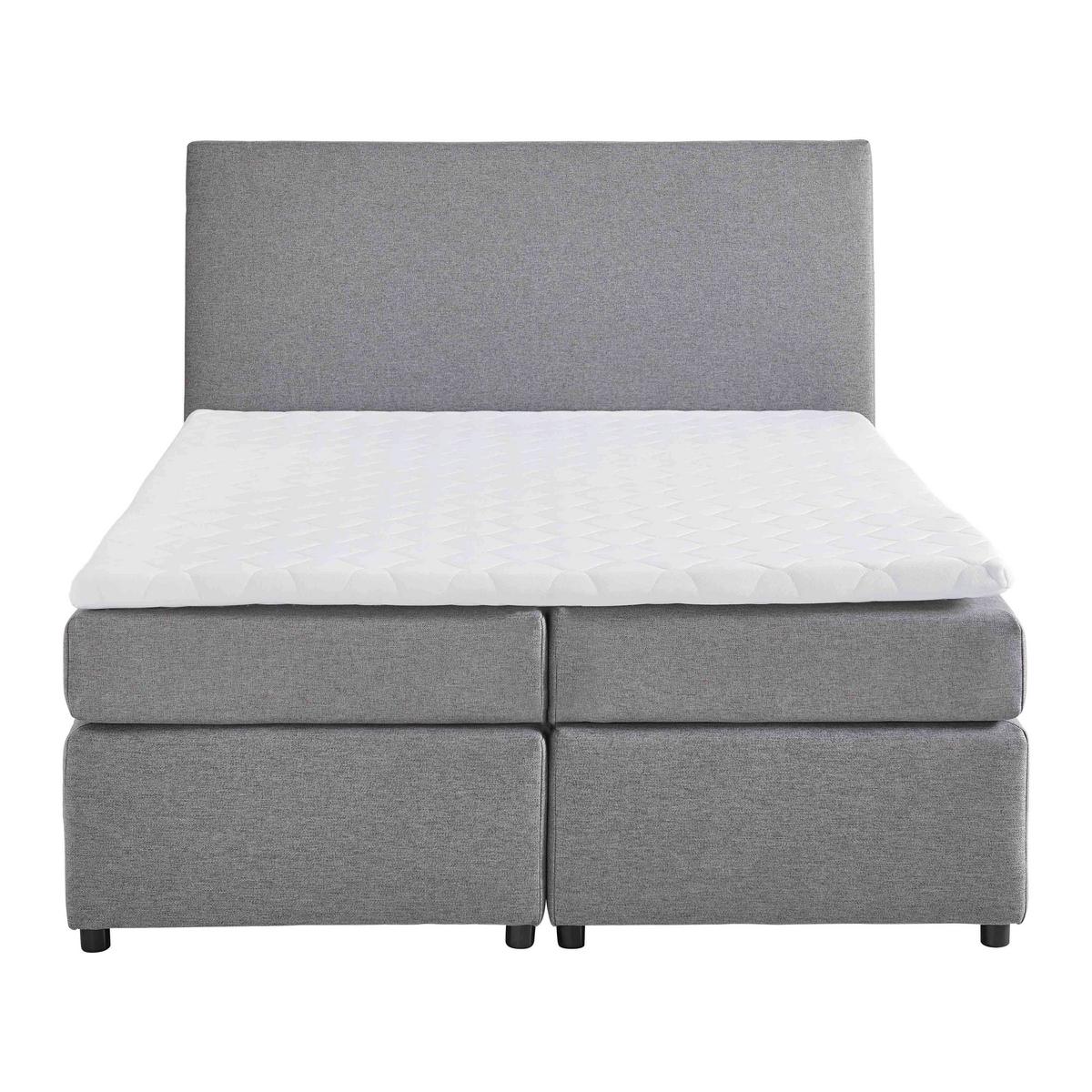 Boxbett Melina ca. 140x200 cm Grau mit Topper - Schwarz/Grau, MODERN, Holz/Kunststoff (140/200cm) - Bessagi Home