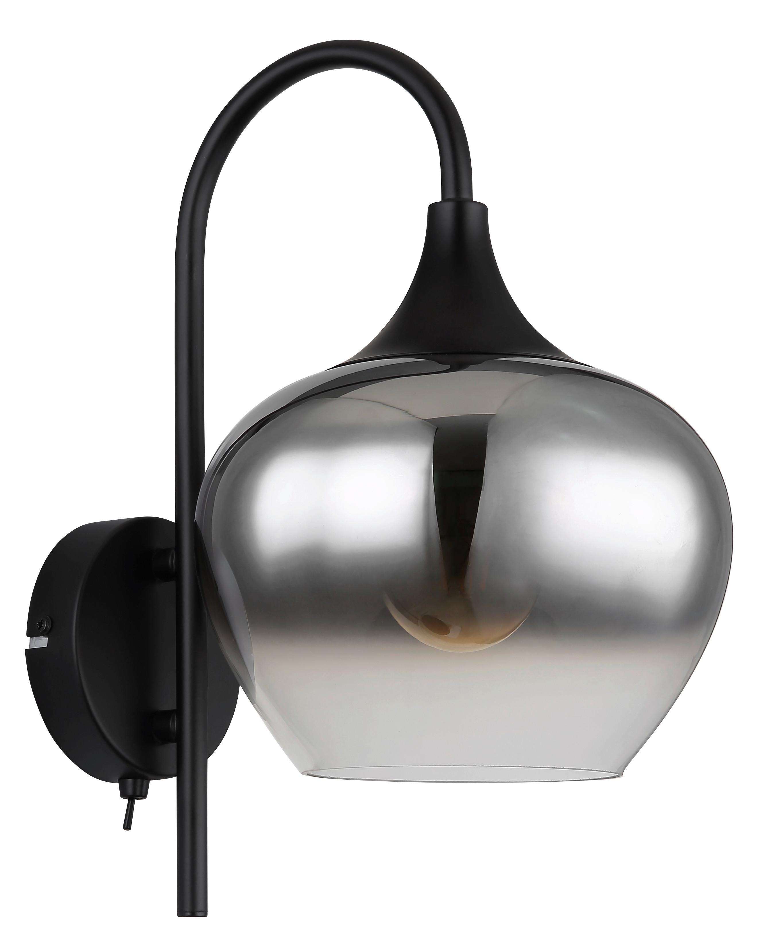 Wandleuchte Maxy in Rauchfarben max. 40 Watt - Schwarz, Glas/Metall (18/25/32cm) - Globo