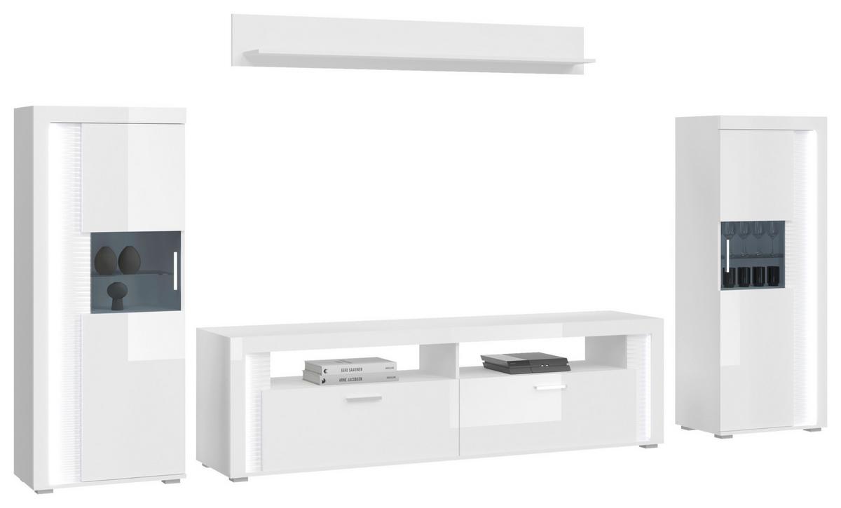 Dnevni Regal Skylight, Bela, Visoki Sijaj, 4-Delno - srebrne barve/bela, Design, umetna masa/leseni material (351/202/46cm) - MID.YOU