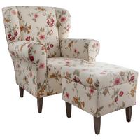 Sesselset Asino Beige/Rot Webstoff - Wengefarben/Beige, ROMANTIK / LANDHAUS, Holz/Textil (80/102/86cm) - Livetastic