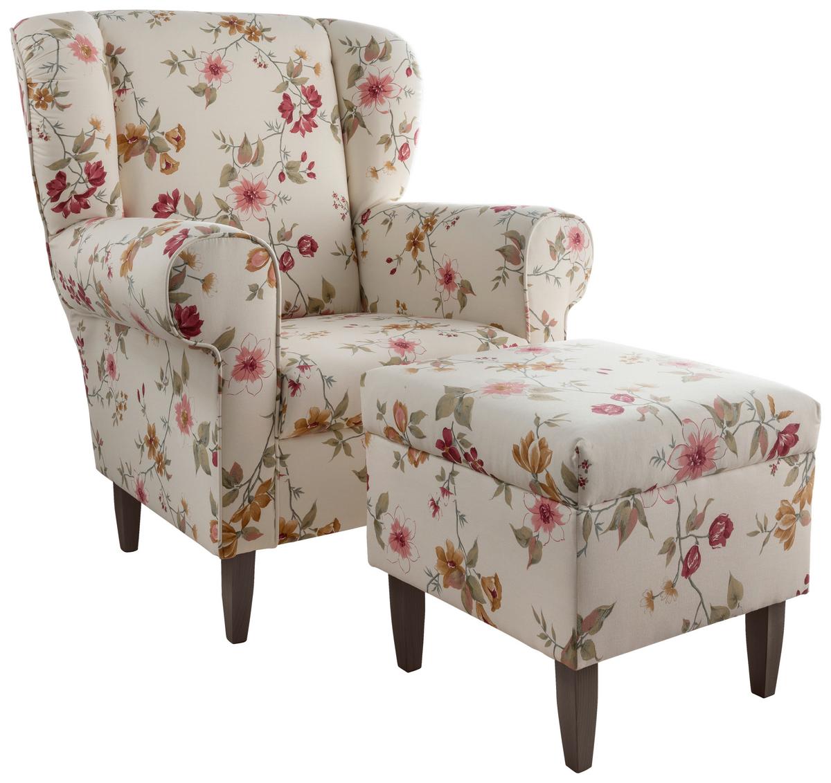 Sesselset Asino Beige/Rot Webstoff - Wengefarben/Beige, ROMANTIK / LANDHAUS, Holz/Textil (80/102/86cm) - Livetastic