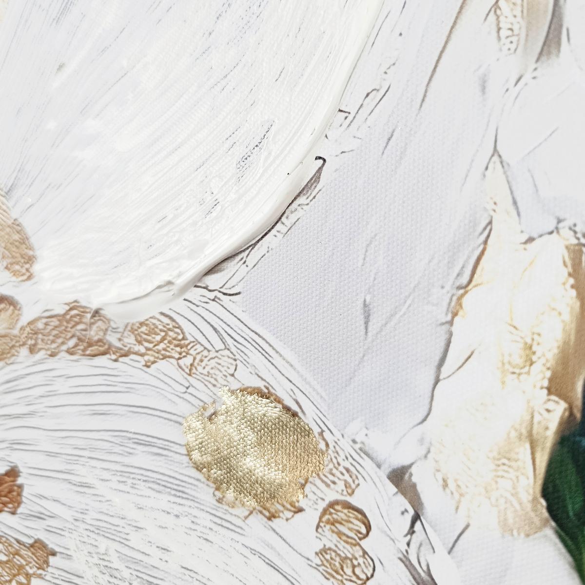 Leinwandbild HP053 Petal Glow Weiß/Goldfarben ca. 70x100cm - Goldfarben/Weiß, Basics, Holz/Textil (70/100cm)