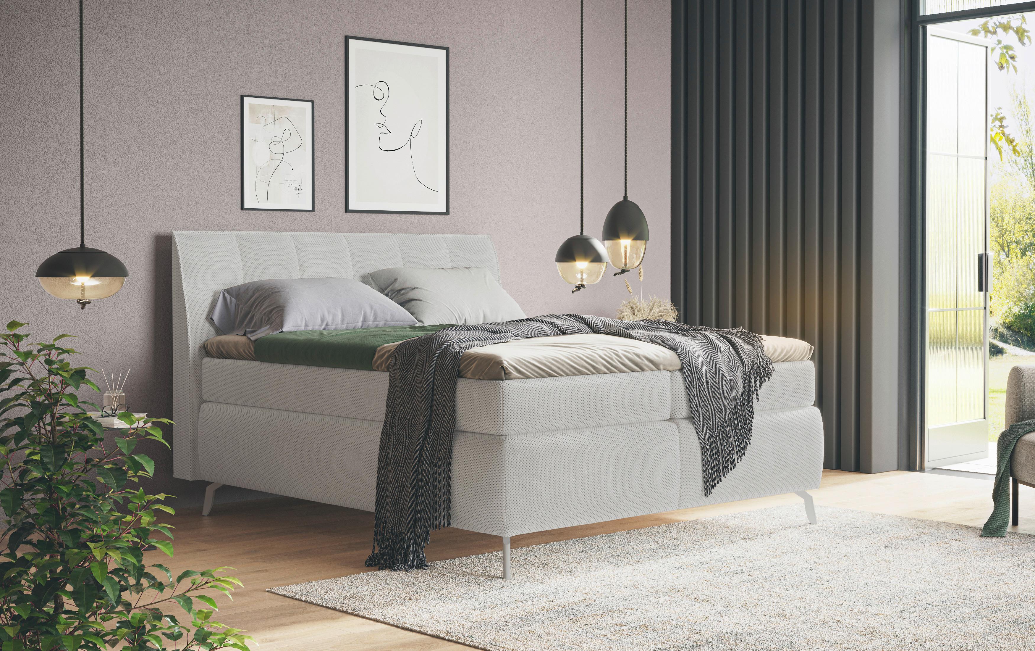 Boxspringbett Emily Creme Ca. 180x200cm - Creme/Alufarben, Konventionell, Holzwerkstoff/Textil (180/200cm) - Premium Living