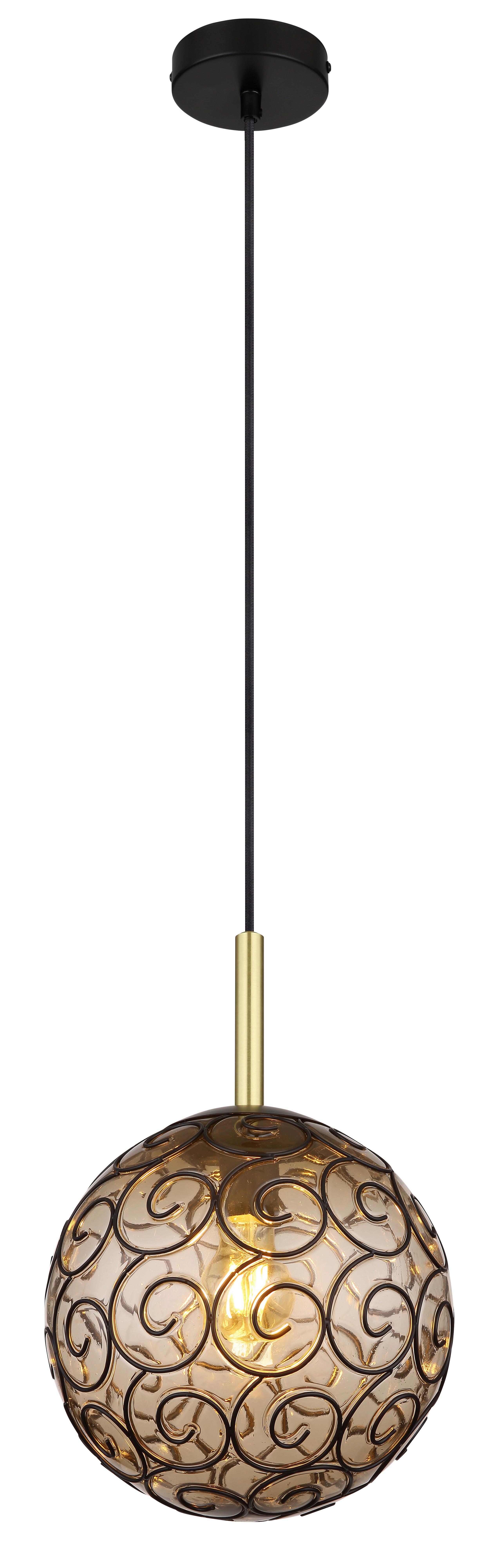 Hängeleuchte Fitz in Gold/Schwarz max. 9 Watt - Goldfarben/Schwarz, KONVENTIONELL, Kunststoff/Metall (25/120cm) - Globo