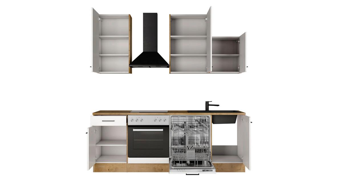 Küchenblock Avila m. Geräten Magnolie - Eichefarben/Magnolie, Trend, Holzwerkstoff/Metall (220cm) - FlexWell
