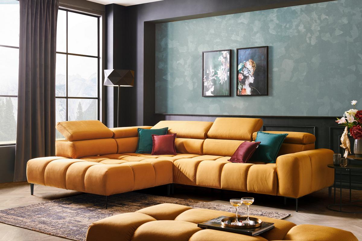 Kutna Garnitura Imperia - curry žuta/crna, Design, tekstil/metal (216/300cm) - Modern Living