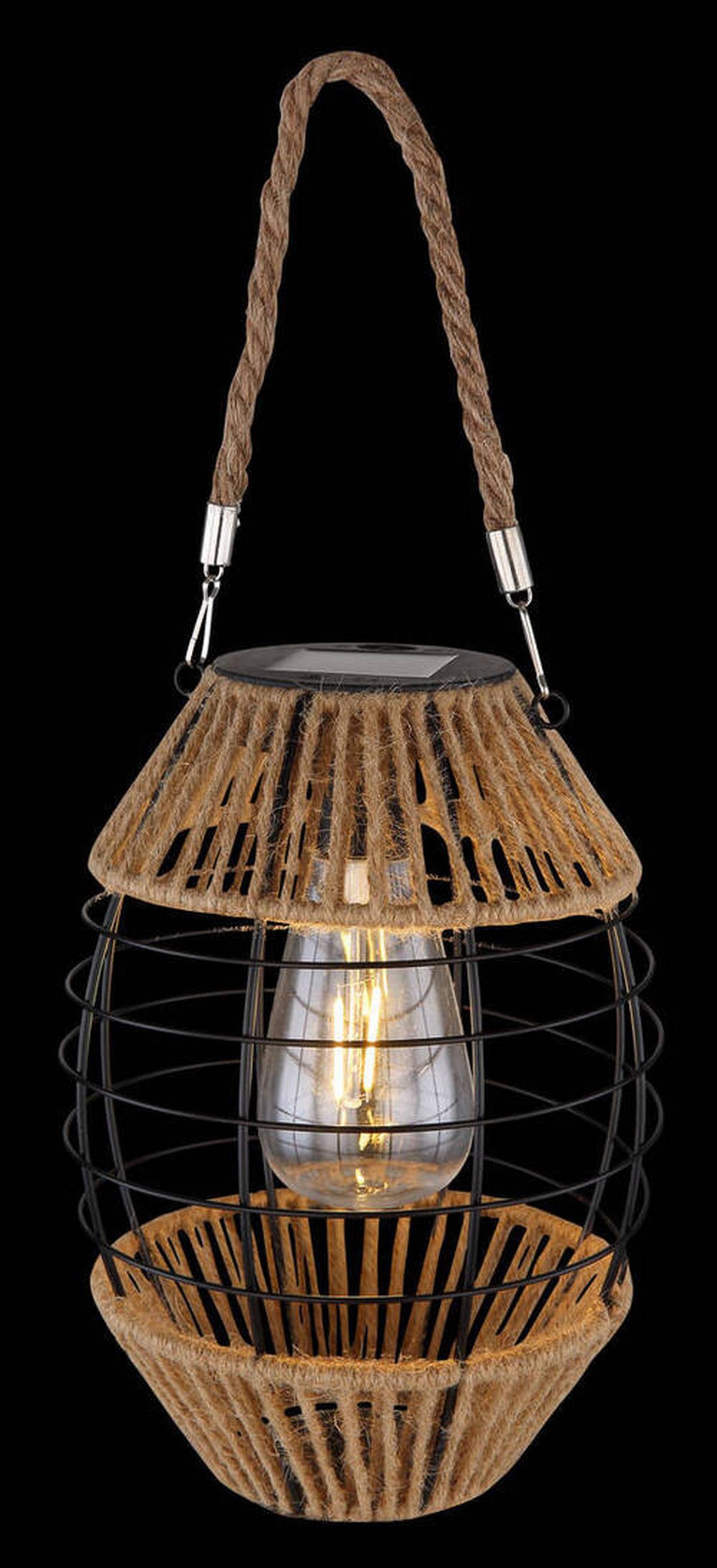 Solarna Svetilka Lantern, S Sijalko - črna/naravne barve, Natur, kovina/umetna masa (16,5/40,5cm) - Globo
