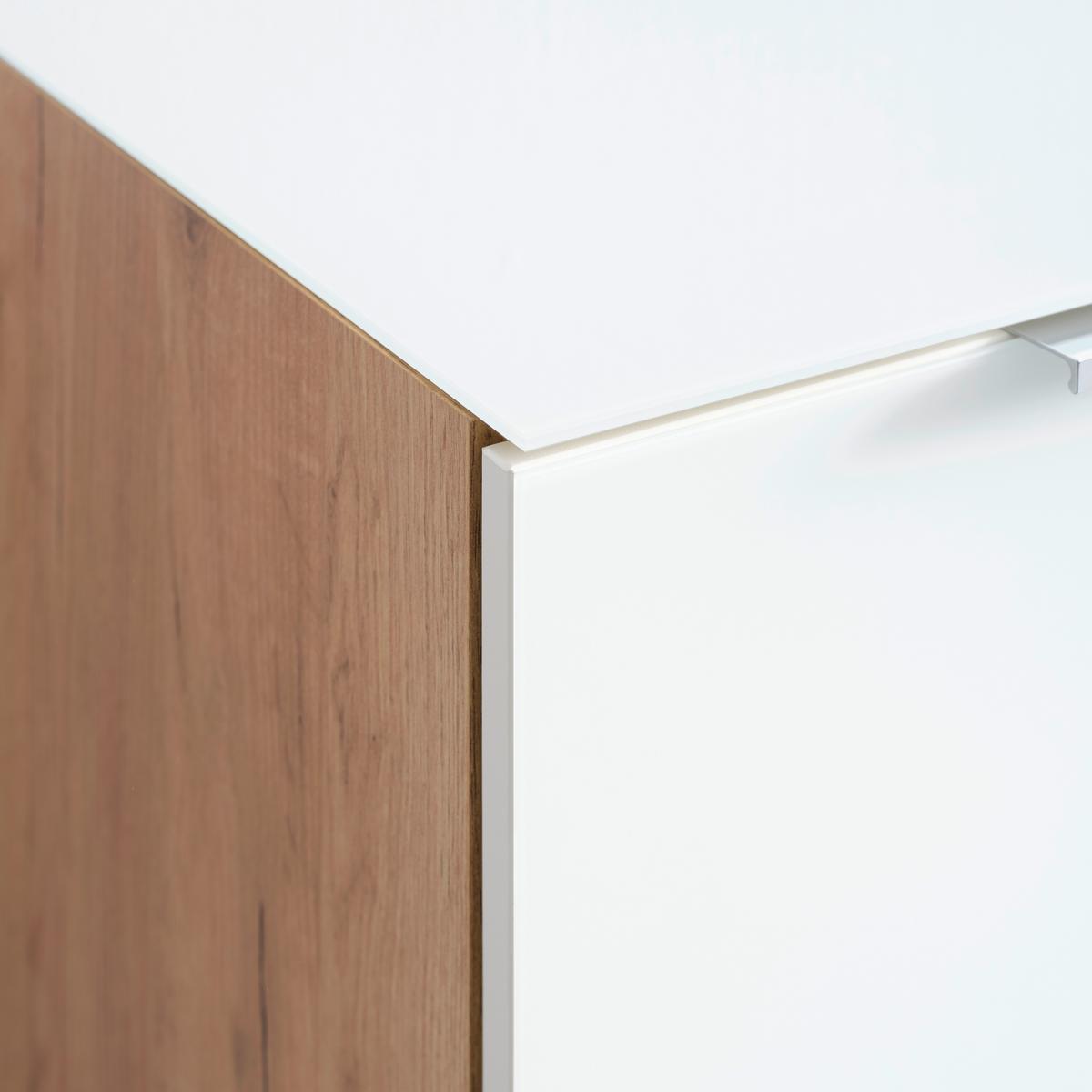 Sideboard Oakland in Weiß/Eichefarben - Chromfarben/Eichefarben, MODERN, Glas/Holzwerkstoff (134/102/42cm) - Premium Living