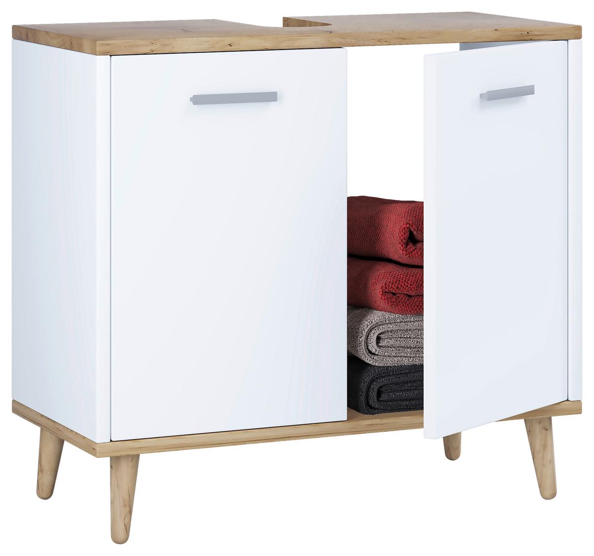 Waschbeckenunterschrank Landos Weiß/Honigeiche - Honigeiche/Weiß, MODERN, Holzwerkstoff/Kunststoff (60/56/28cm) - MID.YOU