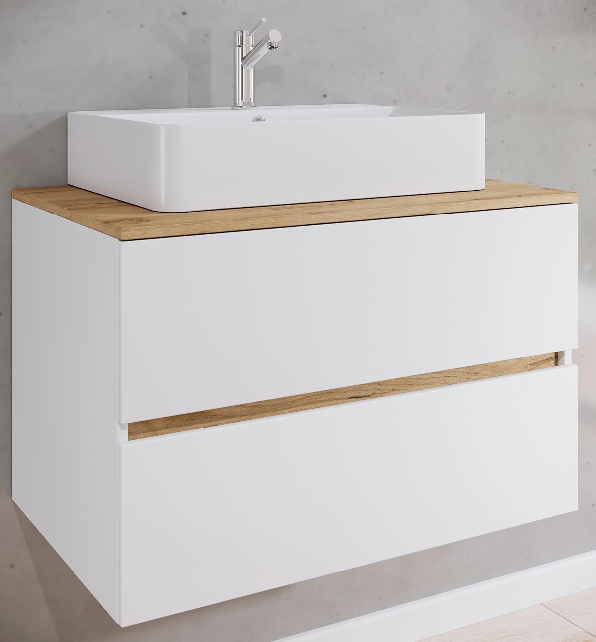 Badezimmer Cosila - Honigeiche/Weiss, Trend, Keramik/Holzwerkstoff (80/64/51cm) - MID.YOU