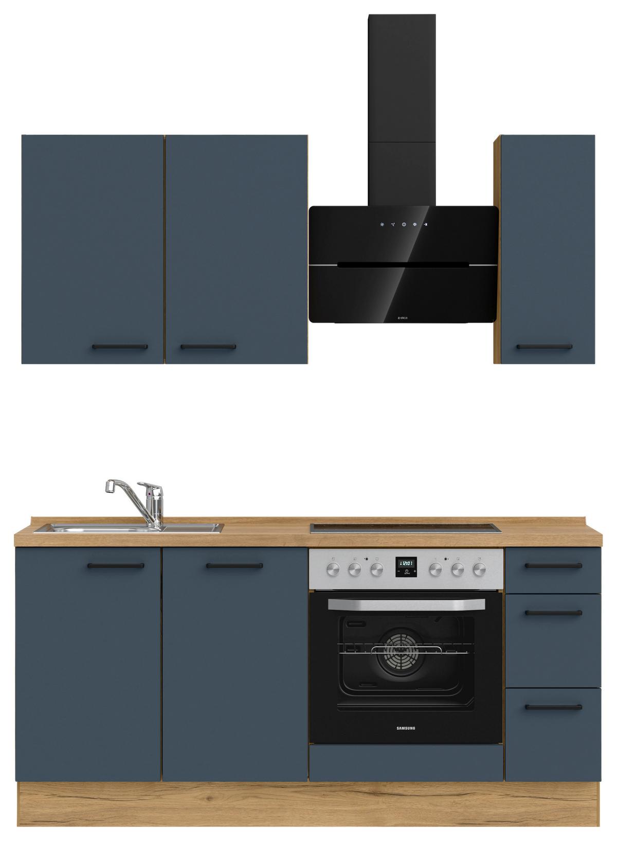 Küchenblock Easytouch High m. Geräten Dunkelblau - Eichefarben/Schwarz, MODERN, Holzwerkstoff/Metall (180cm) - Nobilia