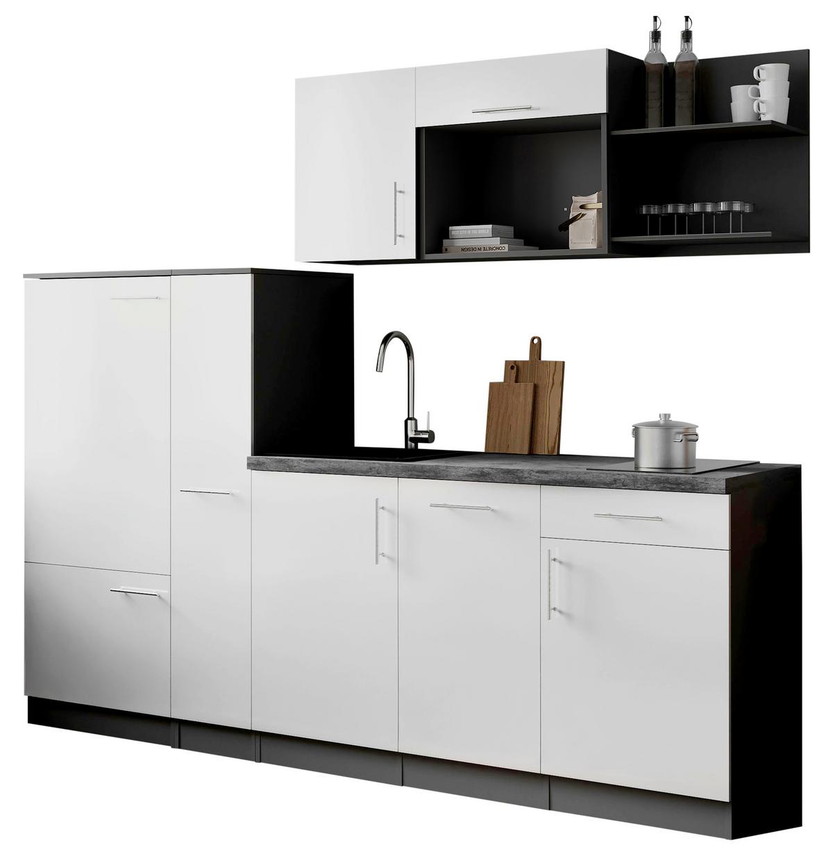 Küchenblock Oliver m. Geräten Weiß - Weiß/Grau, Trend, Holzwerkstoff/Metall (235cm) - Respekta
