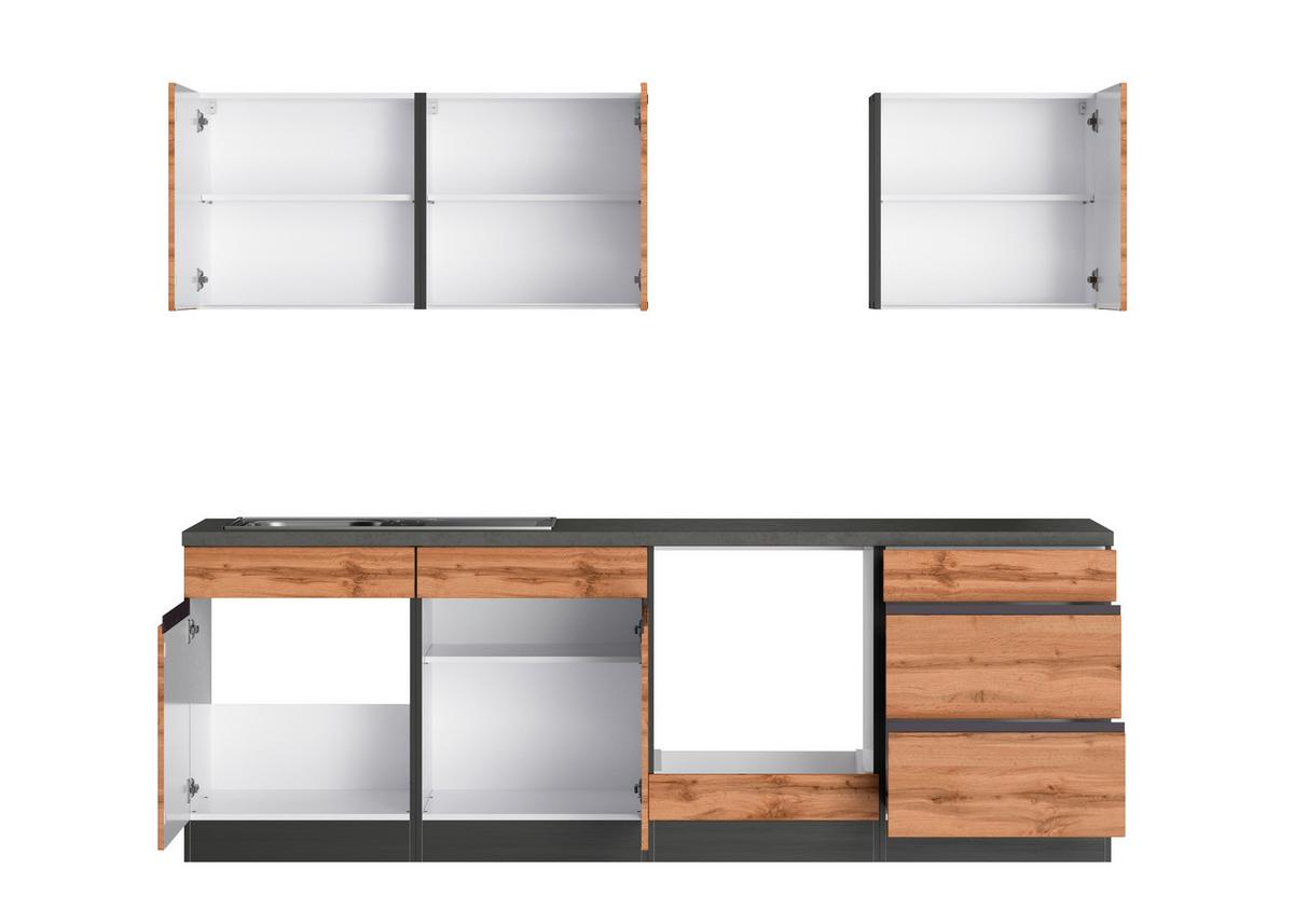 Küchenblock Turin ohne Geräte ca. 240 cm Eiche/Grau - Eiche Wotan/Graphitfarben, Design, Holz/Holzwerkstoff (240cm) - Held