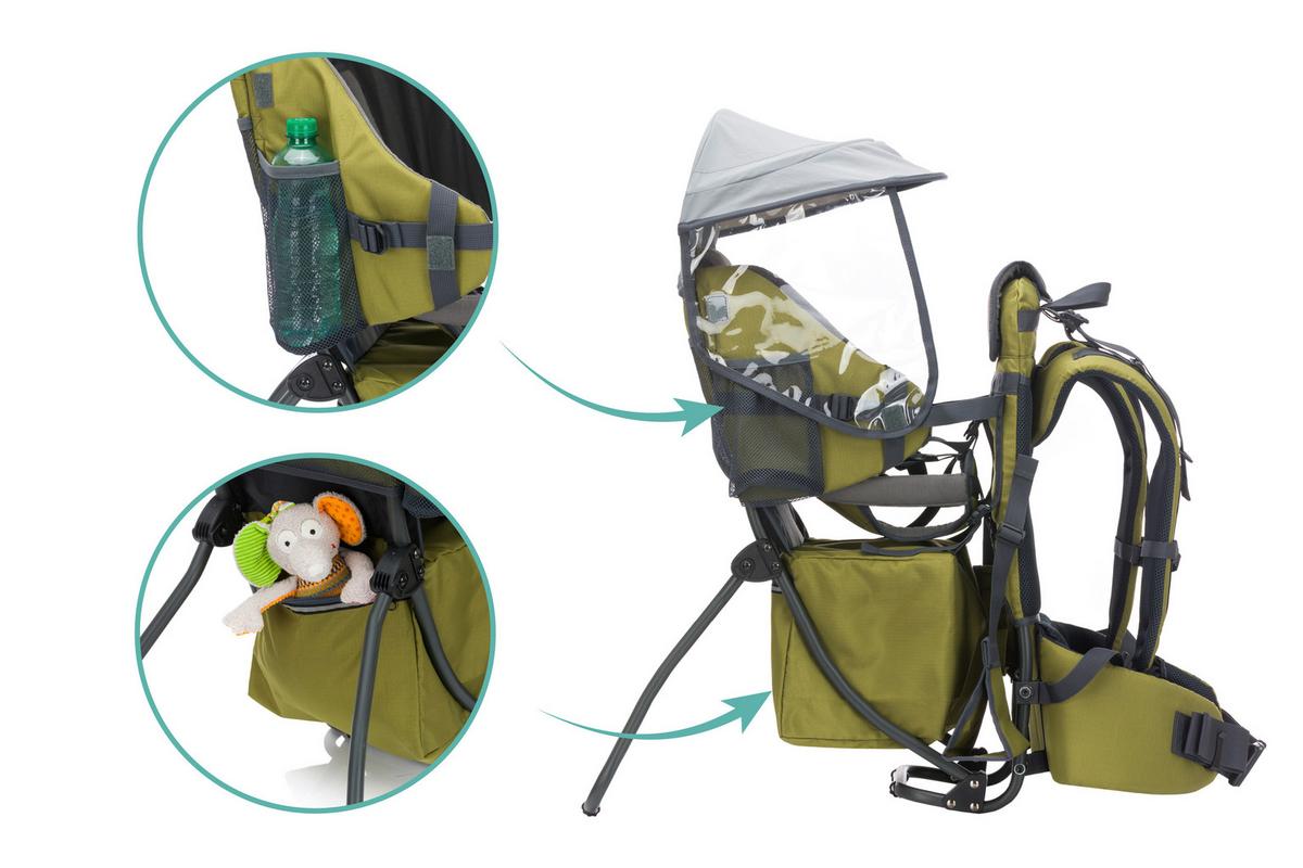 NOSIDEŁKO NA PLECY HB110-04 ELITE - zielony/antracytowy, Basics, tworzywo sztuczne/metal (37,5/84/80cm) - Fillikid