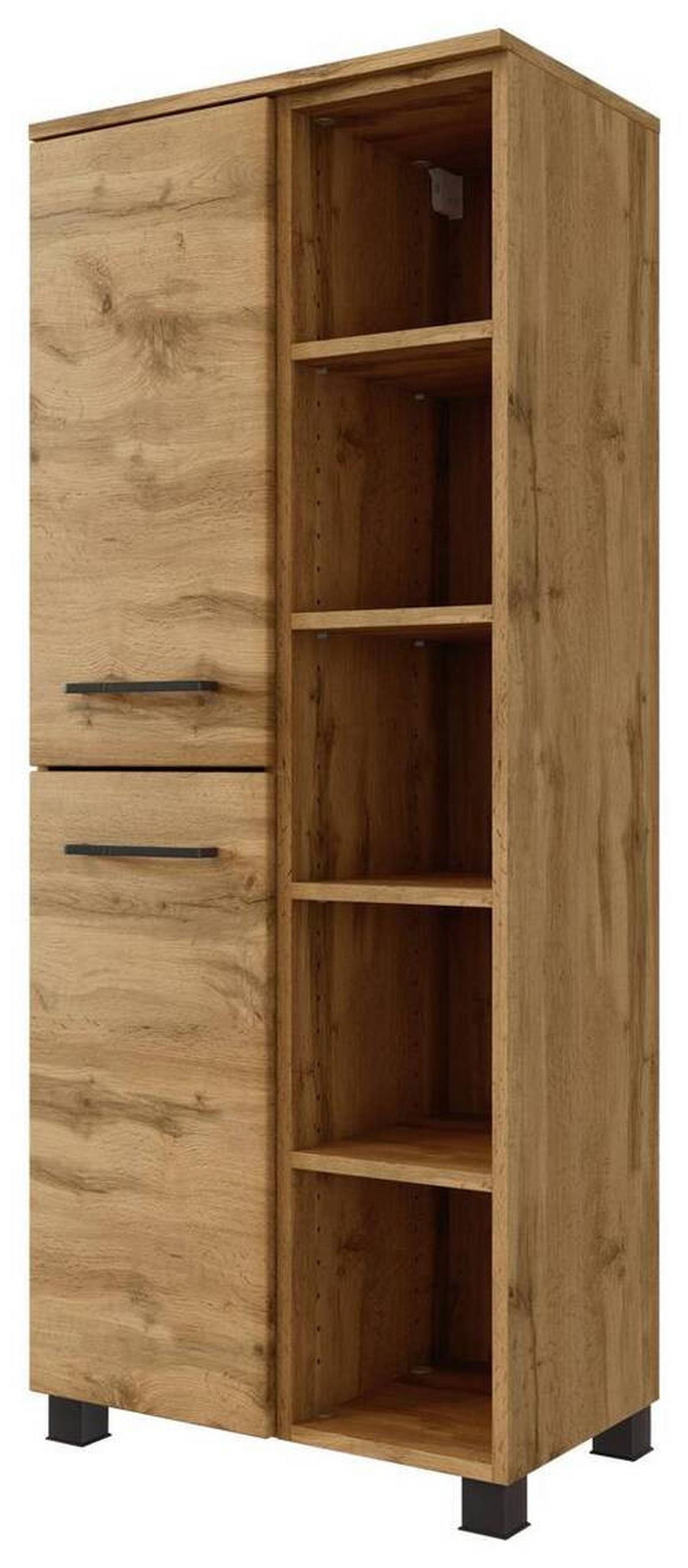 Midischrank ''Manchester'', Eichefarben - Eichefarben/Schwarz, MODERN, Holzwerkstoff/Metall (55/130/35cm) - Held