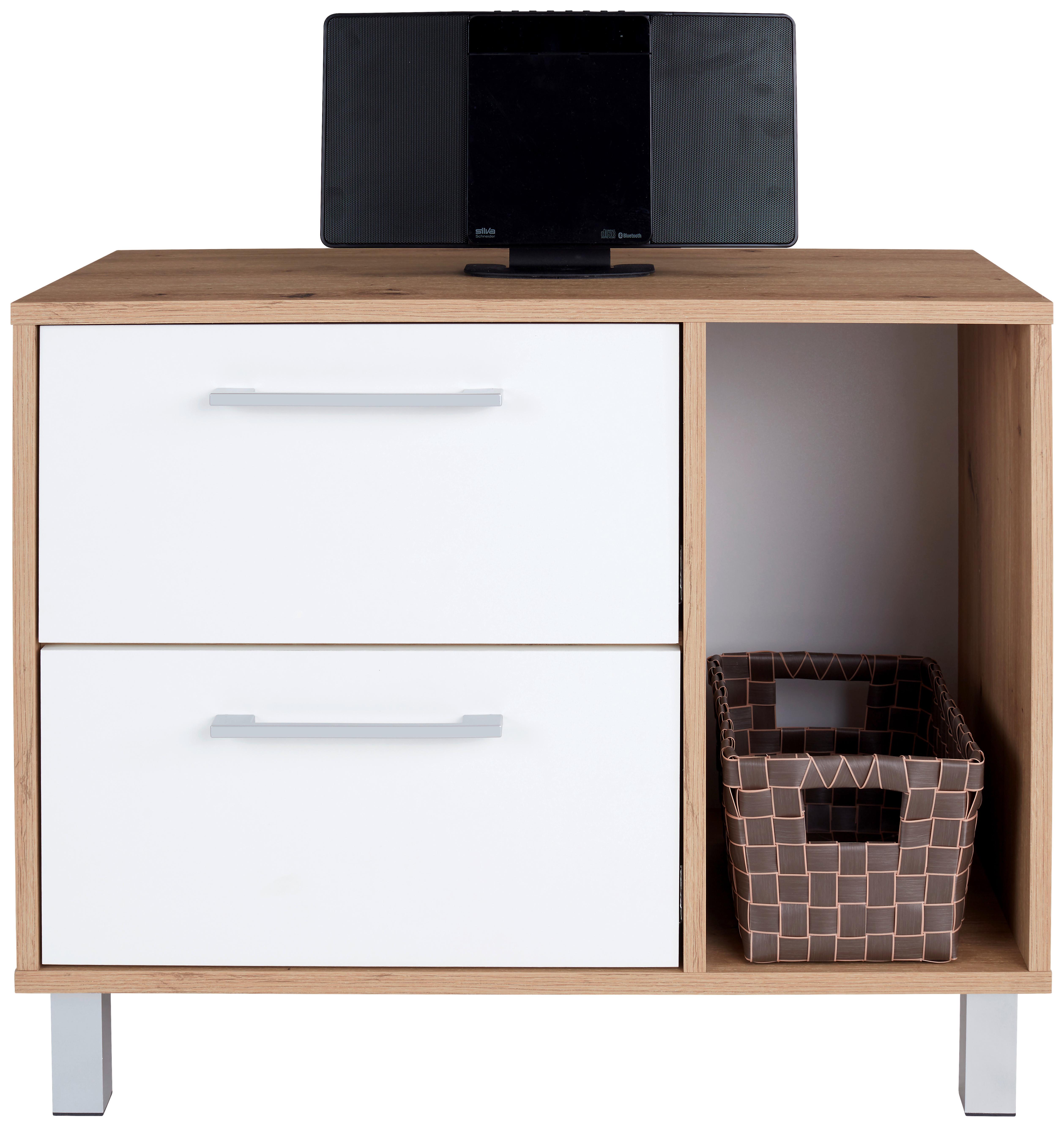 Komoda Box - bijela/boje hrasta, Moderno, drvni materijal/plastika (75/60/40cm) - Modern Living