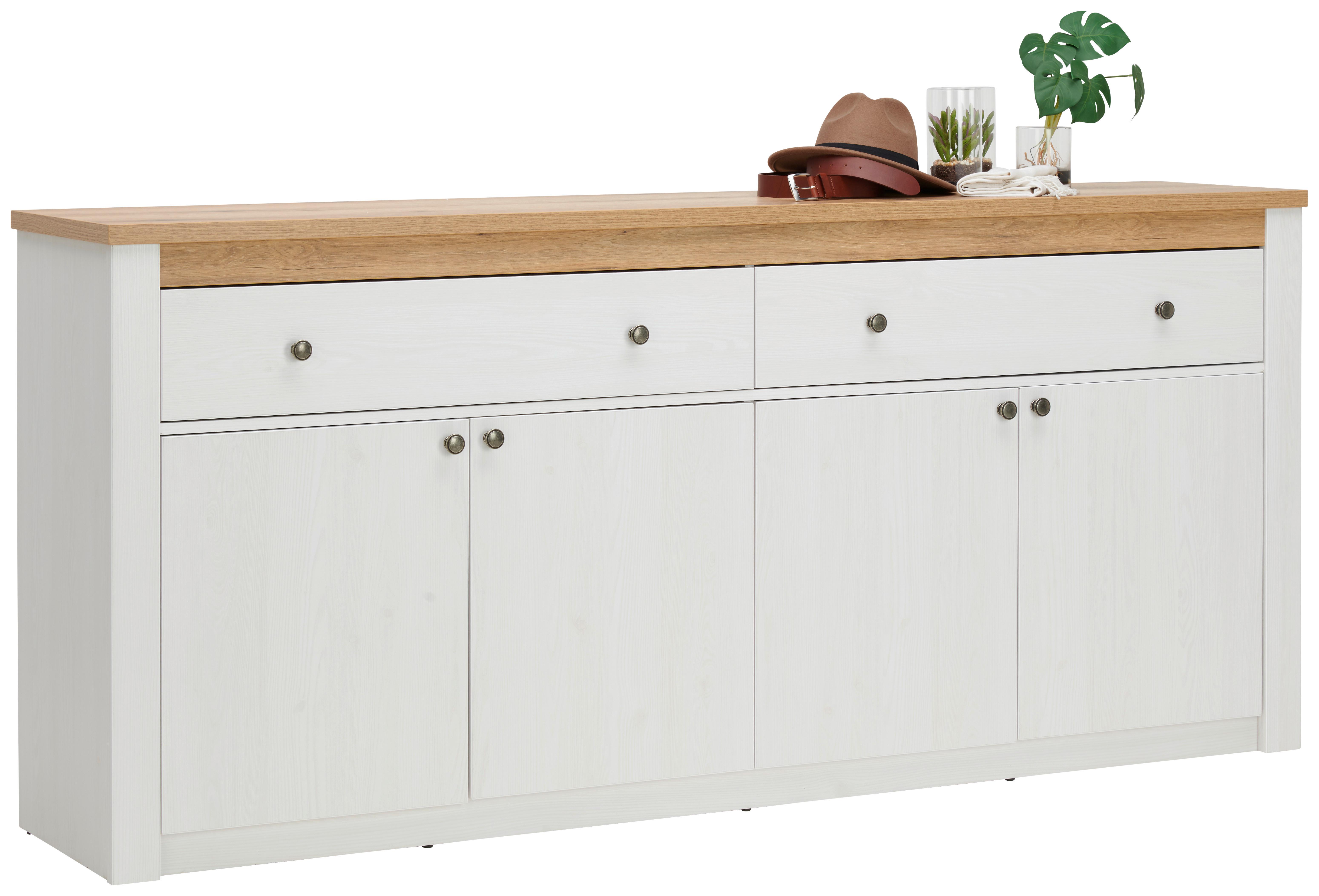 Komoda Rovigio, Barva Hrasta, Bela - bela/hrast san remo, Basics, kovina/umetna masa (201,5/90,5/42,5cm) - Landscape